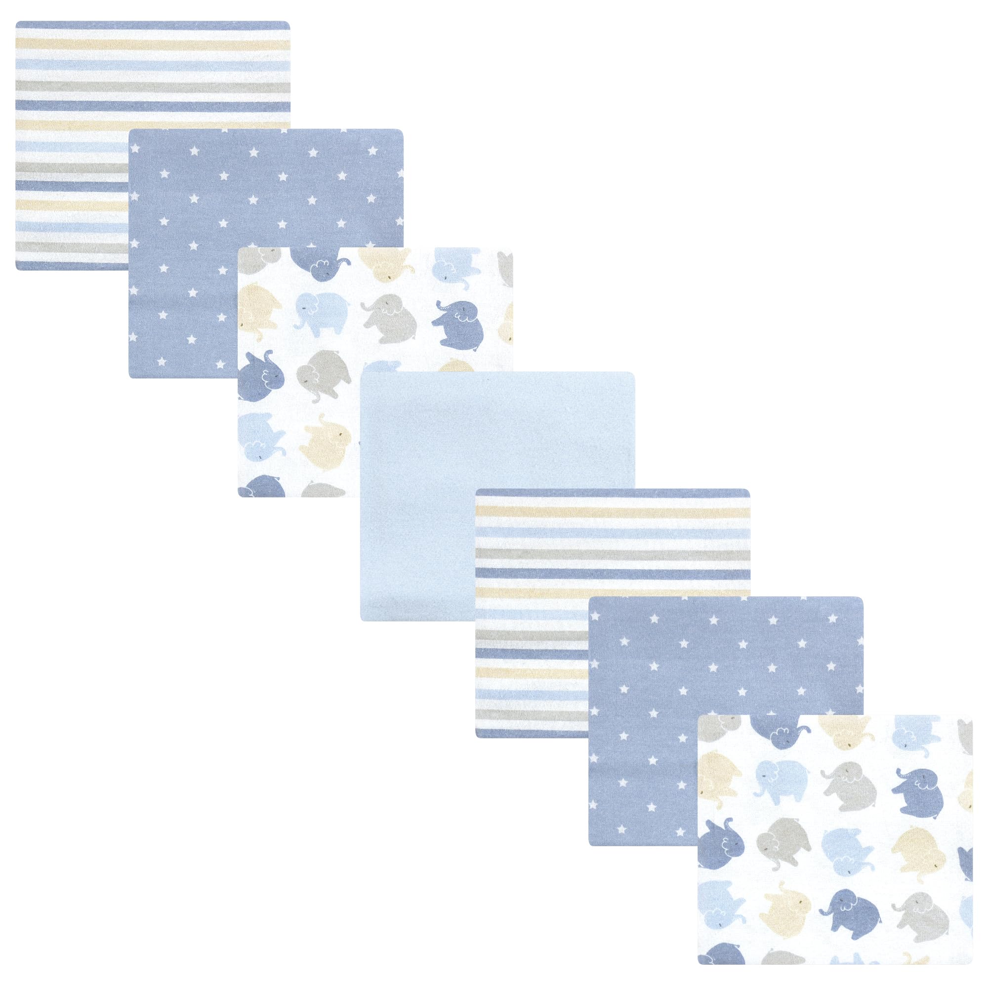 Hudson Baby Unisex Baby Cotton Flannel Receiving Blankets 7-Pack Bundle, Multi Color Boy Elephant, One Size