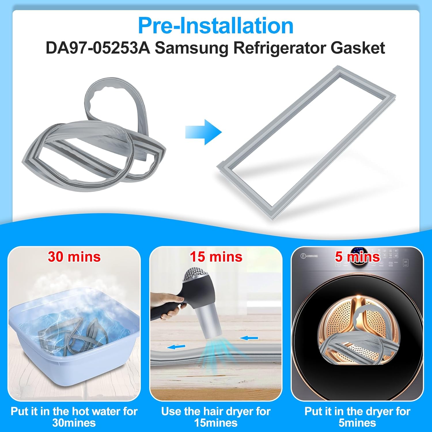 Upgraded DA97-05253A Refrigerator Door Gasket Compatible with Samsung Refrigerator Door Seal Replacement Parts 2049740 AP4169970 PS4173206 EAP4173206 Refrigerator Door Gasket Seal Gray 39.5" x 16.73"