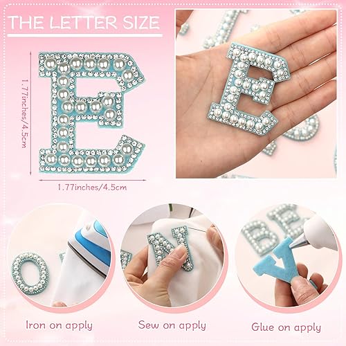 Miniatura 2 de 104 piezas de diamantes de imitación, perlas para planchar, parches decorativos de letras A-Z con purpurina del alfabeto inglés para coser en ropa,