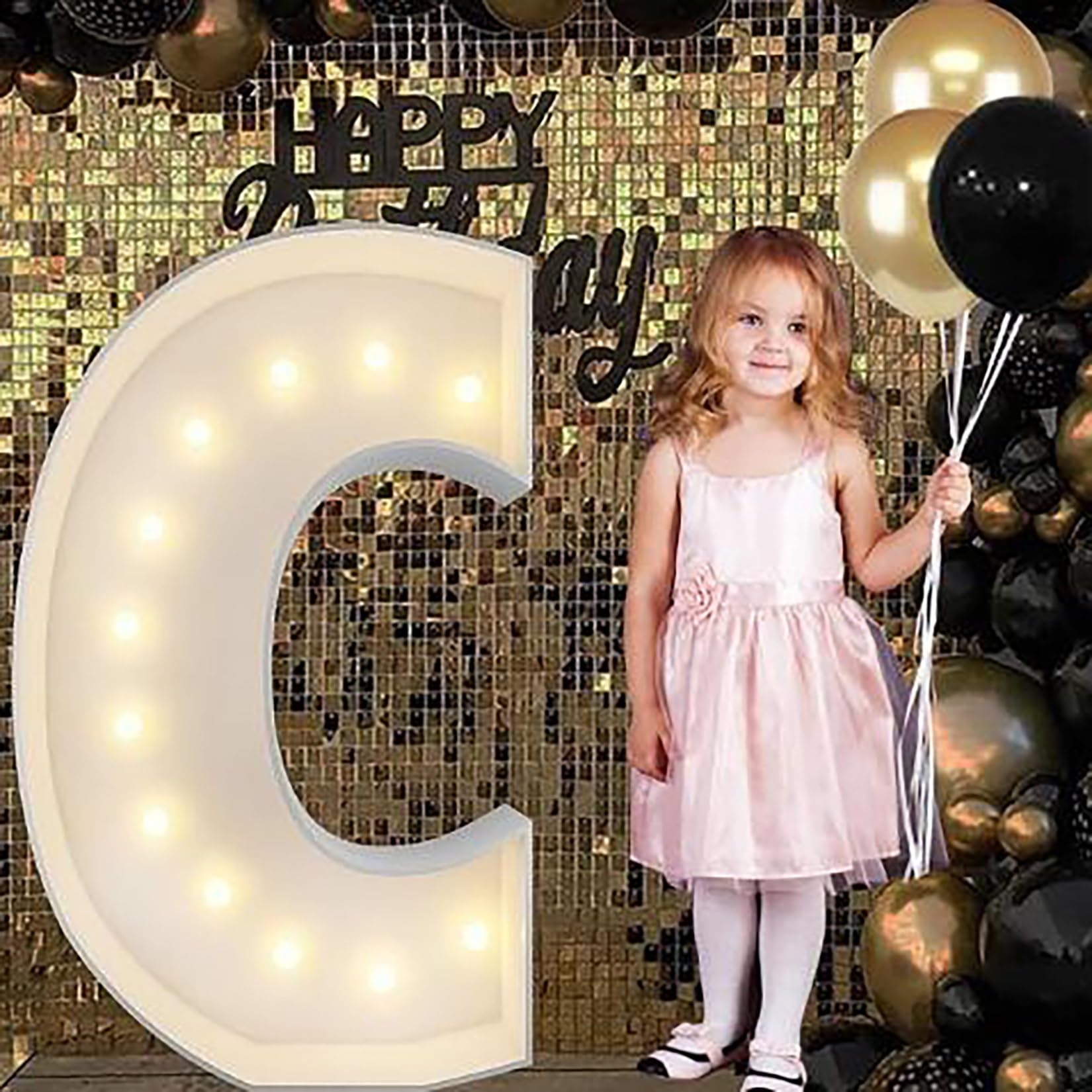 Alphabet LED Lights, 4ft Large Marquee Cardboard Letters For Birthday, Graduation Decorations Wedding Home Decoration(C,70cm/2.3ft)