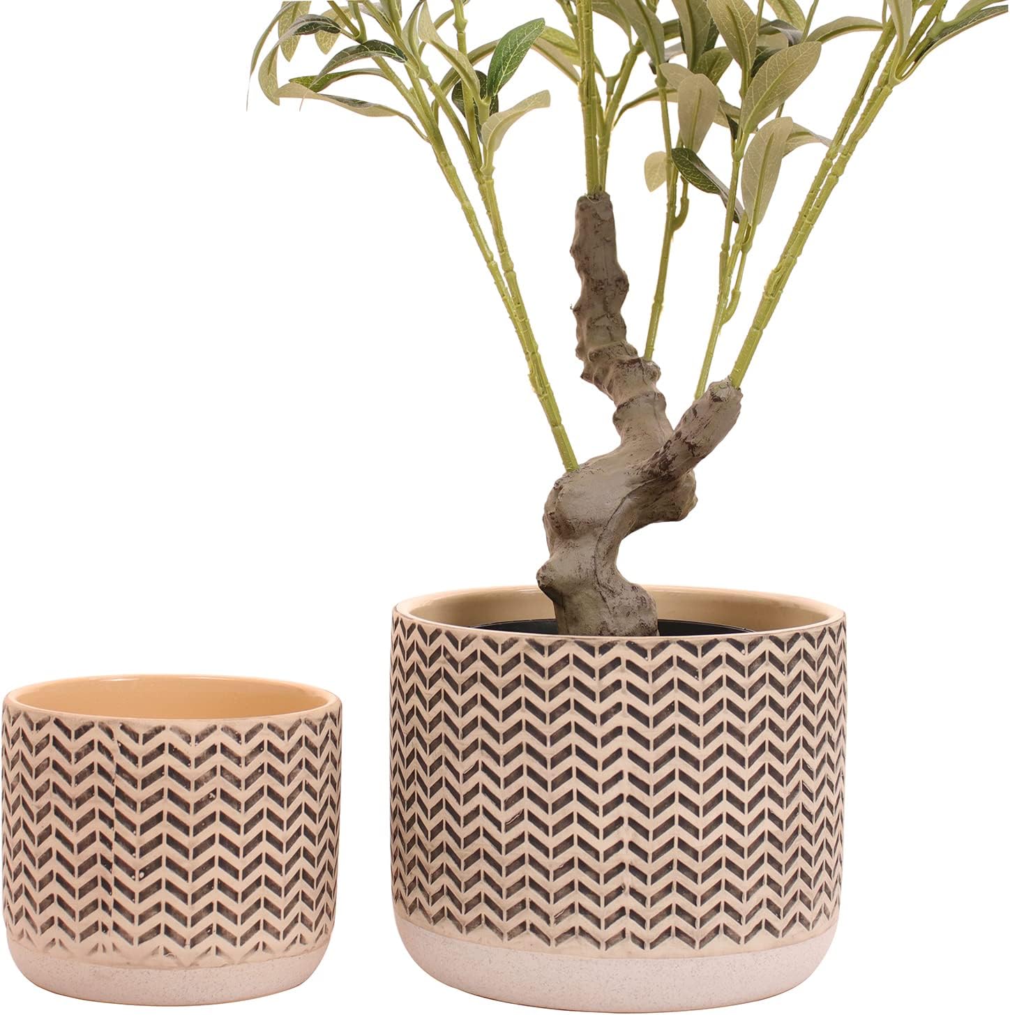 Ceramic Plant Pot 2 Pack, 5 + 7 Inch Plant Pot Set with