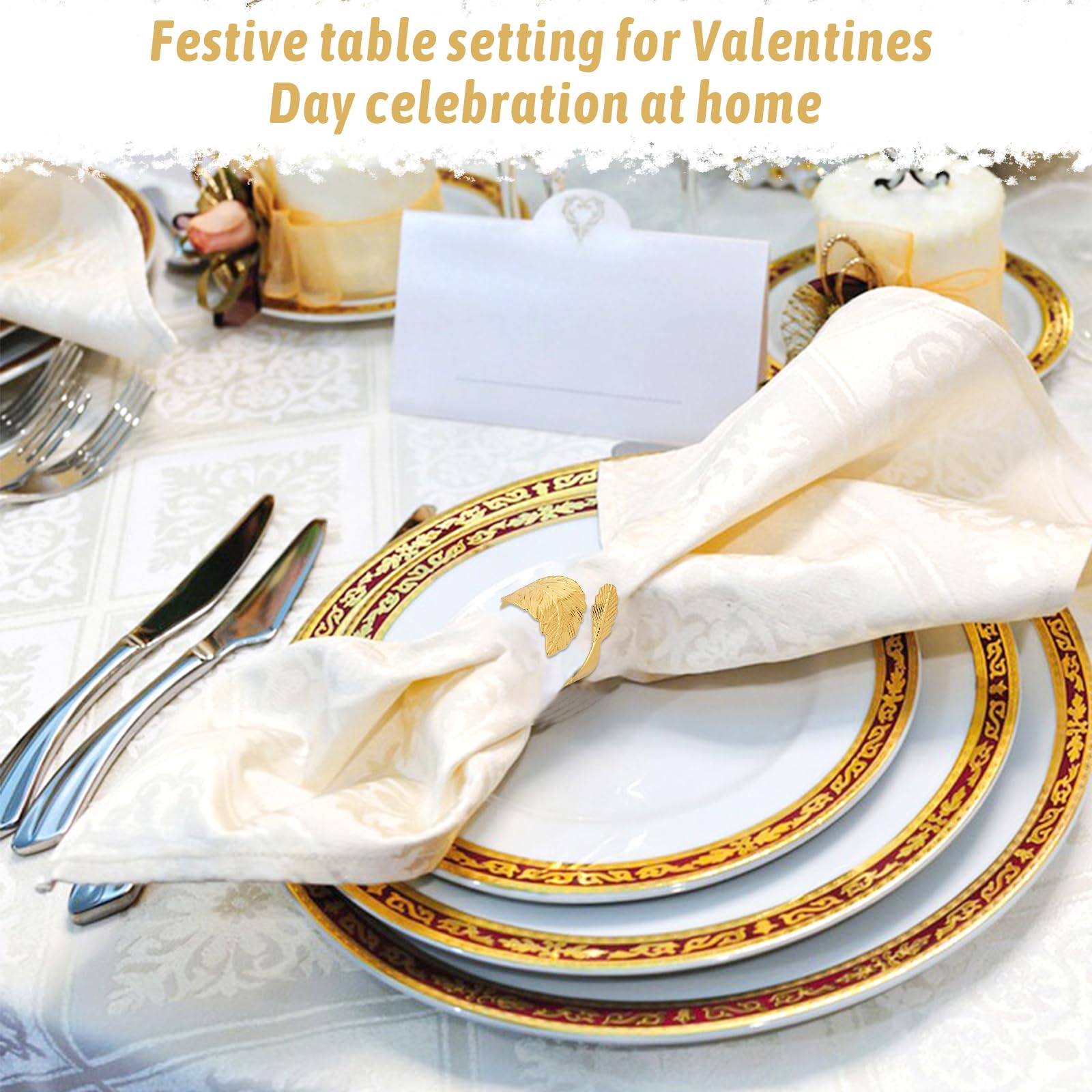 Lot de 100 ronds de serviette dorés en forme de feuille métallique pour mariages, fêtes, salle à manger et décoration de table de vacances