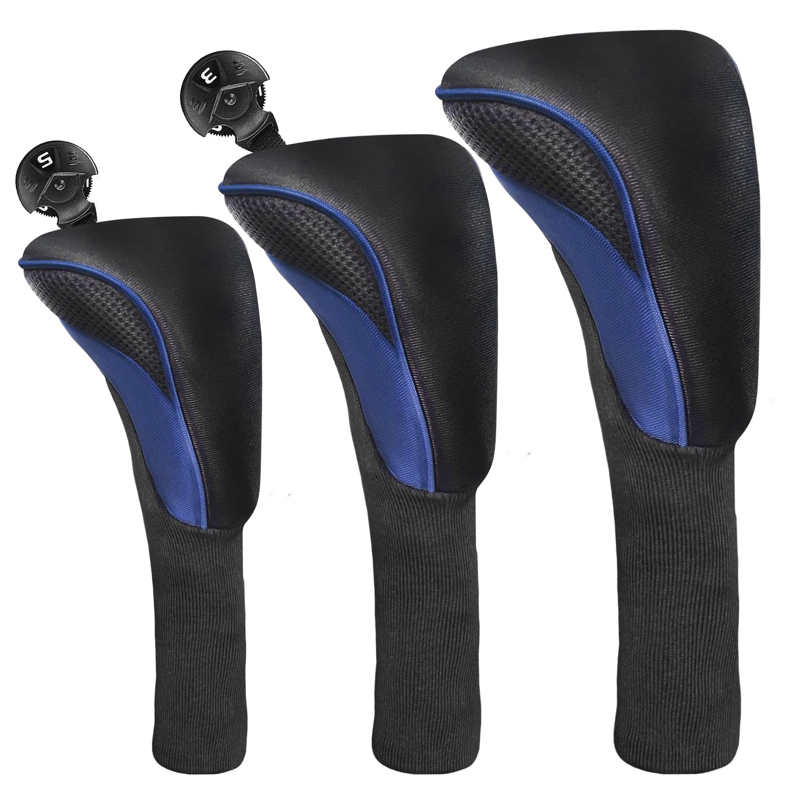 Golf Club Head Covers for Woods blue Long Cover Hybrid Driver Fairway 3 pack, Headcovers Portable Novelty Durable Fit Perfect All Woods Clubs Effective Protection For Golf Gift