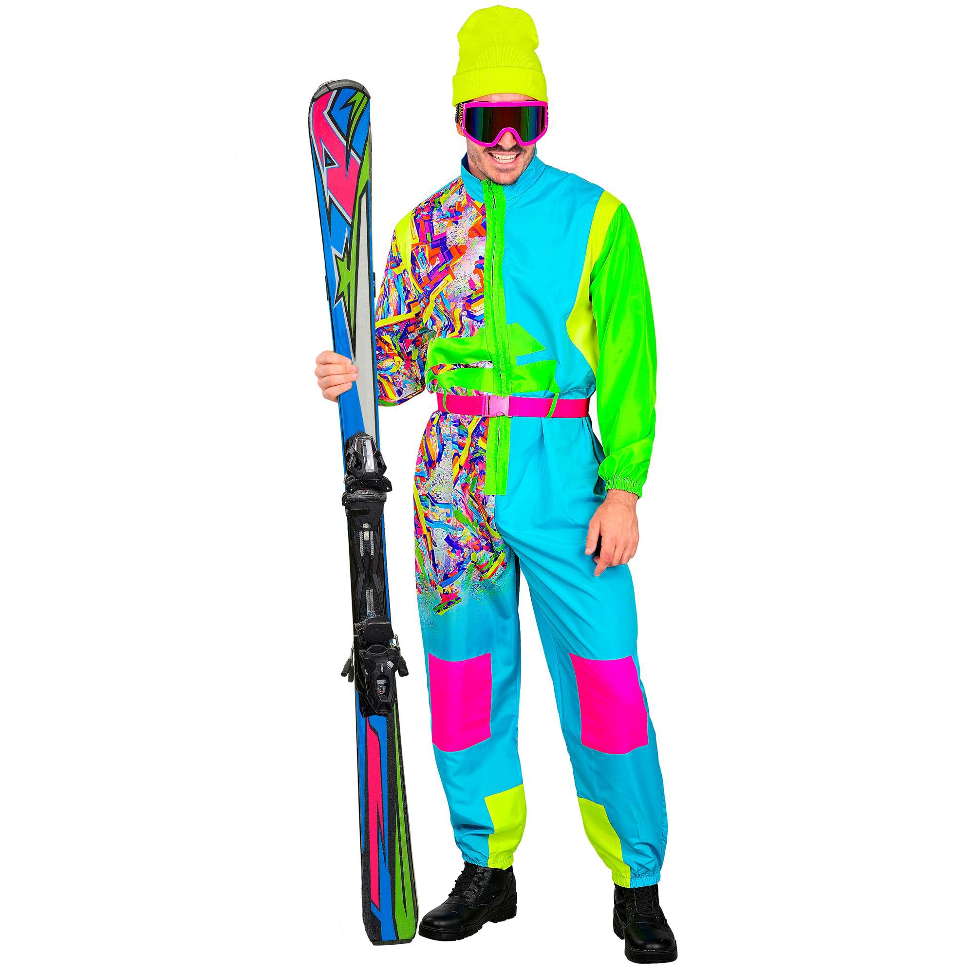 W WIDMANN MILANO Party Fashion - Snowboarder-kostuum, overall, retro sneeuwpak, jaren 80-outfit, badknoop-outfit, carnavalskostuums