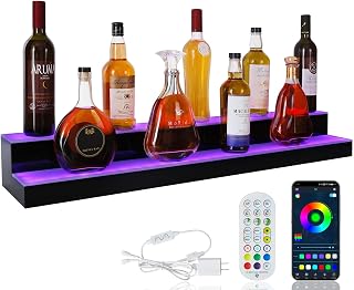 LED Lighted Liquor Bottle Display Shelf, 2 Tiers 40 Inch Bar Bottle Display Shelf with Remote and App Control for Home Bar Party Whiskey Wine Coffee Syrup Water Bottles Display