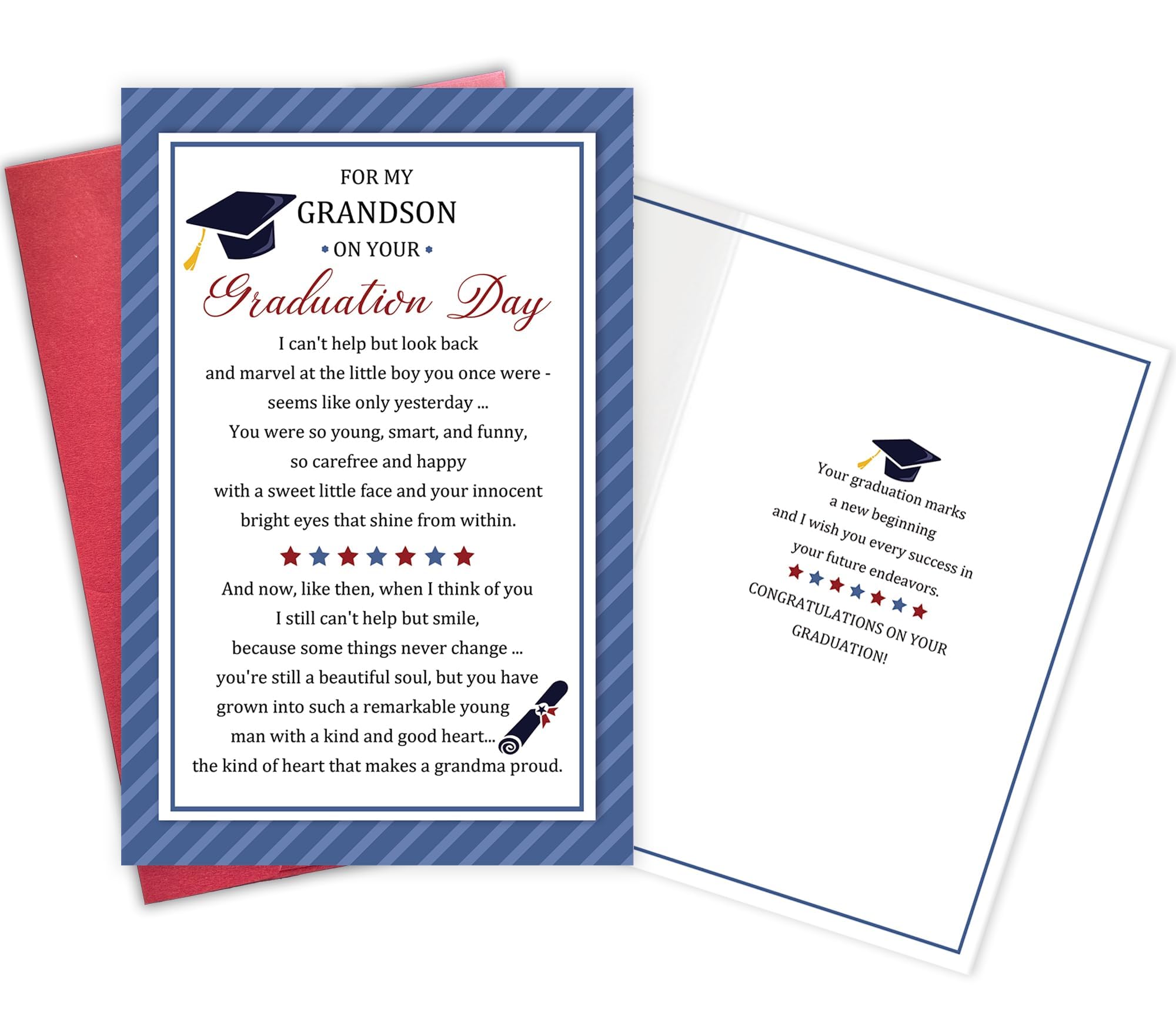 Poem Graduation Card for Grandson, Heartfelt Congratulations Card for Grandson,Poem Congratulations Card from Grandma, For My Grandson On Your Graduation