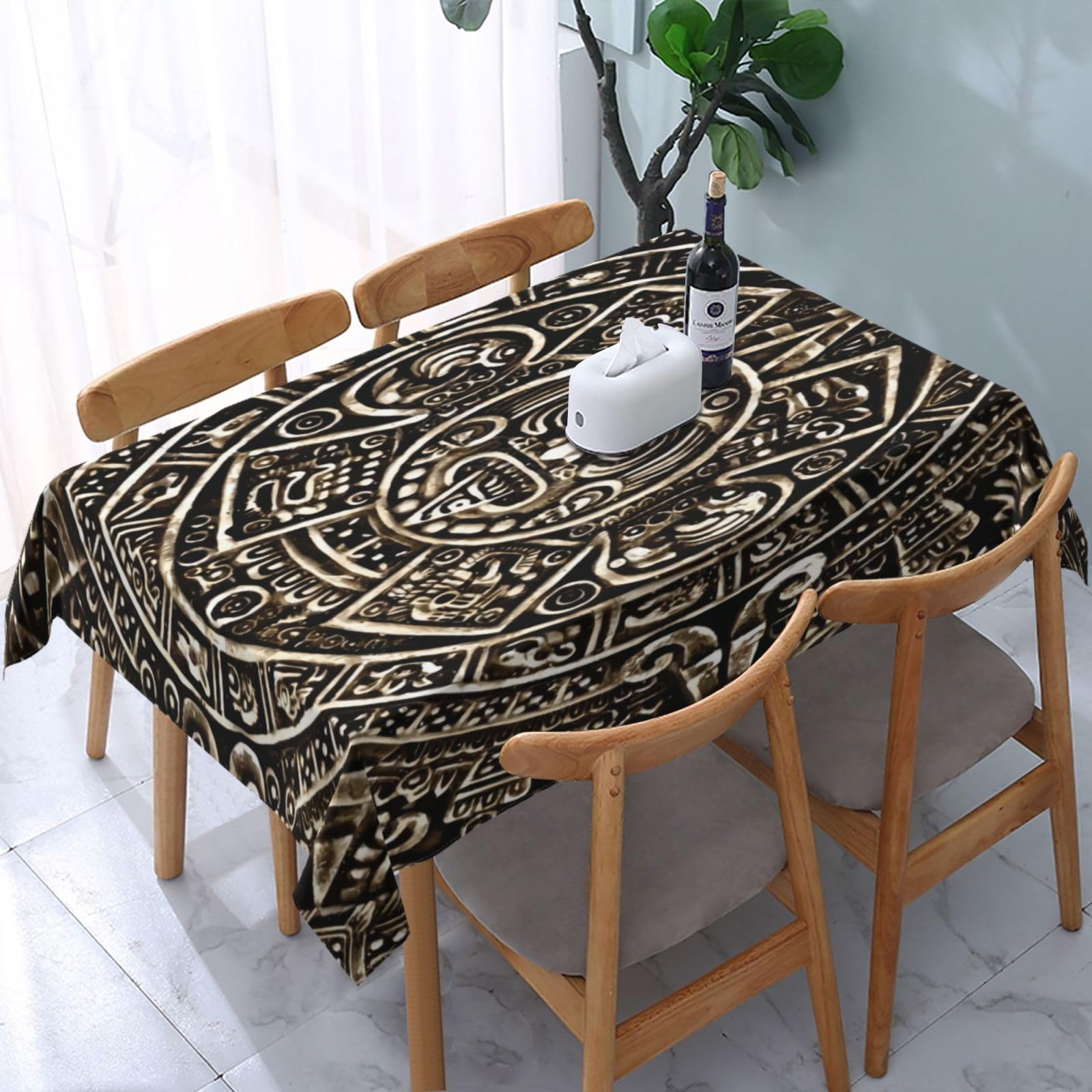 HLBSDM Vintage Aztec Calendar Rectangle Tablecloth, Suitable for Wedding, Party and Restaurant Festival Gathering Event Polyester Fabric Decorative Tablecloth(54x72in)