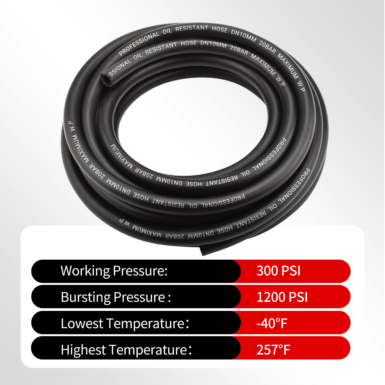 Manguera de línea de combustible de 3/8 pulgadas y 5 pies para sistemas de combustible automotriz, goma NBR, manguera de bloqueo de empuje SAE J30R7, 300 PSI de alta presión