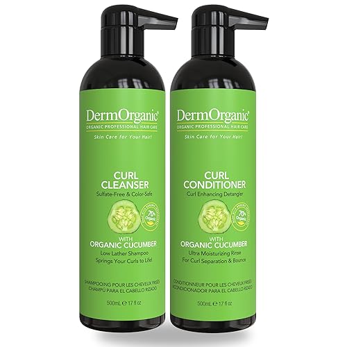 DermOrganic Cuidado orgánico de rizos de pepino Sin sulfato, color seguro, hidratante Champú + acondicionador 17oz