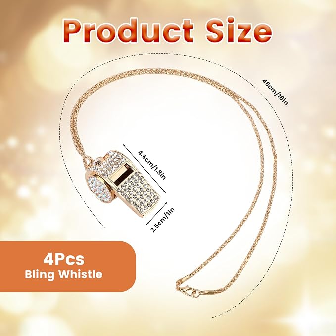 4 Pack Silbatos metálicos con strass y cadena miniatura 2