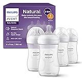 Philips Avent Natural Baby Bottles with Natural Response Nipples (Medium Flow, Flow 3), 9oz, 4-Pack, SCY903/04 Clear 4 Count (Pack of 1) Natural 9oz