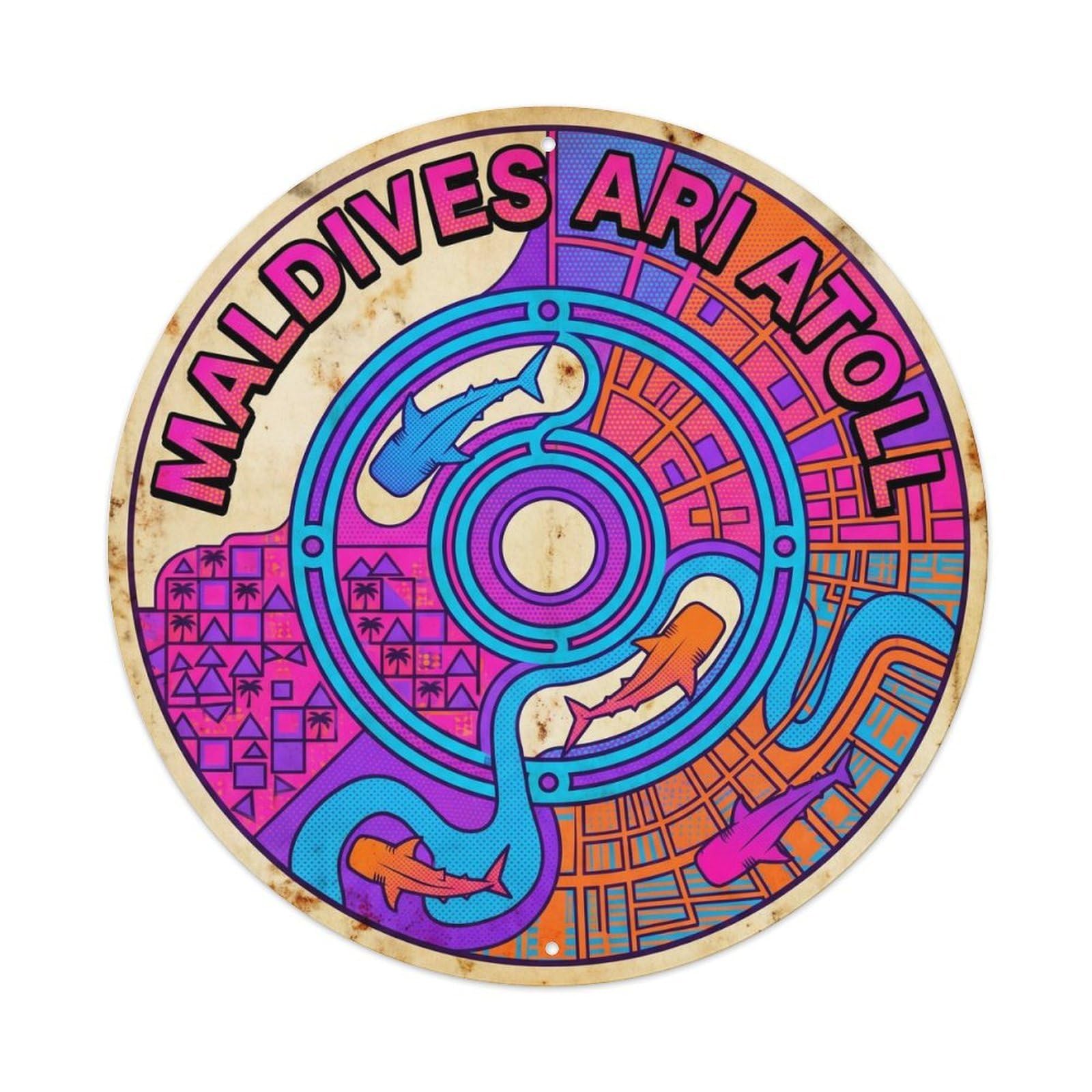 Olhnbad 08X08inch Style Ari Maldives Indian Ocean Comic Color Travel Metal Tin Sign