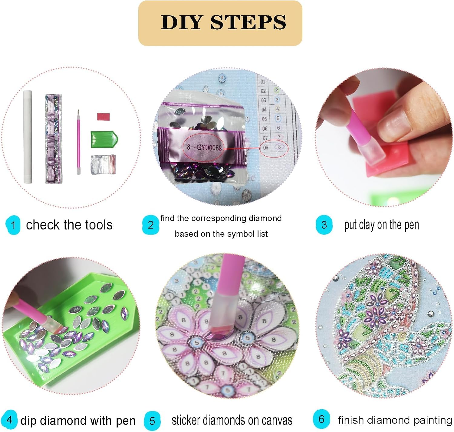 5D Diamond Art Kits - Butterfly Designs for Beginners -6 5D Diamond Art Kits - Butterfly Designs for Beginners -6