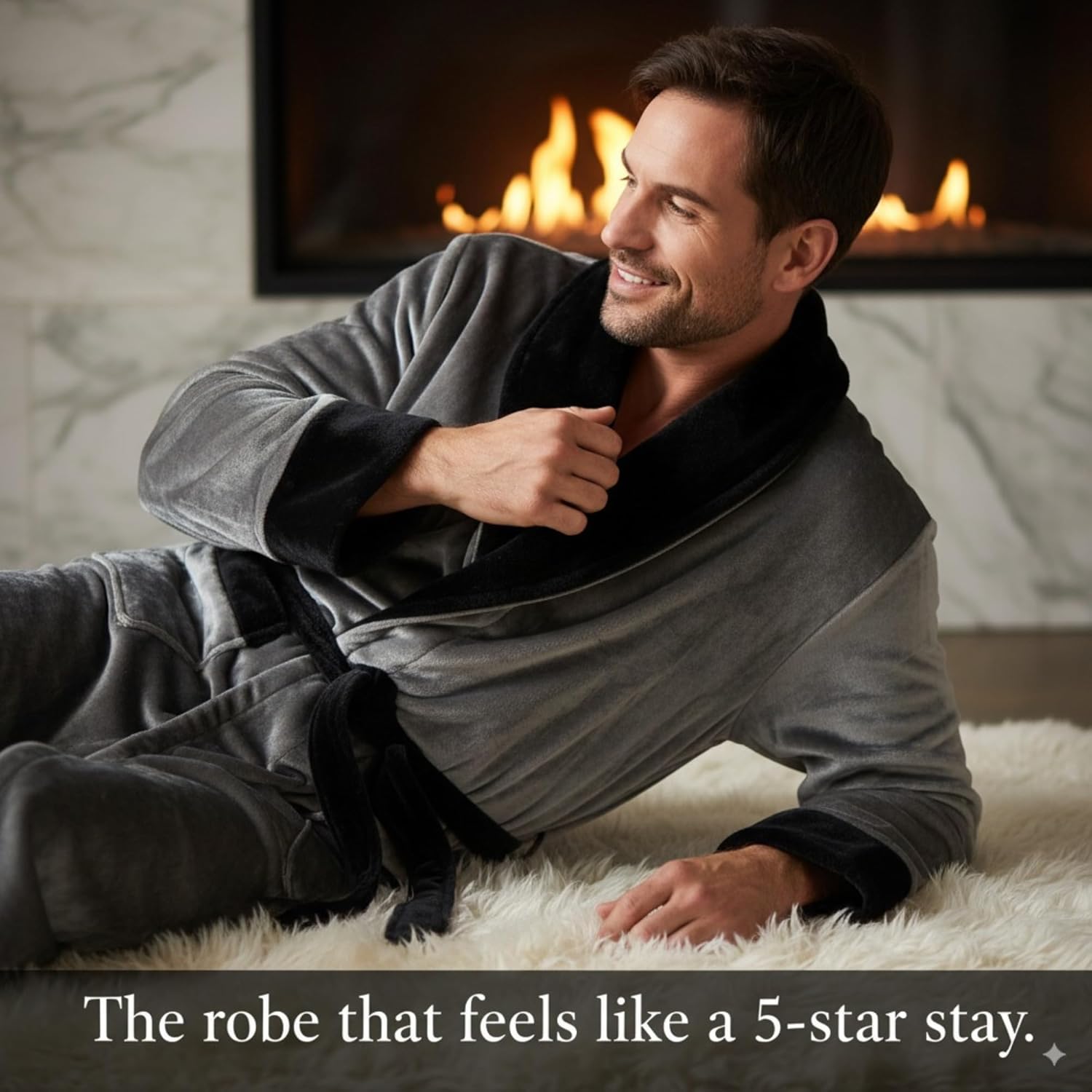 Lotus Linen Men’s Plush Hooded Bathrobe - Full Length Luxury Personalized Spa Robe for Men, Soft, Warm Fleece