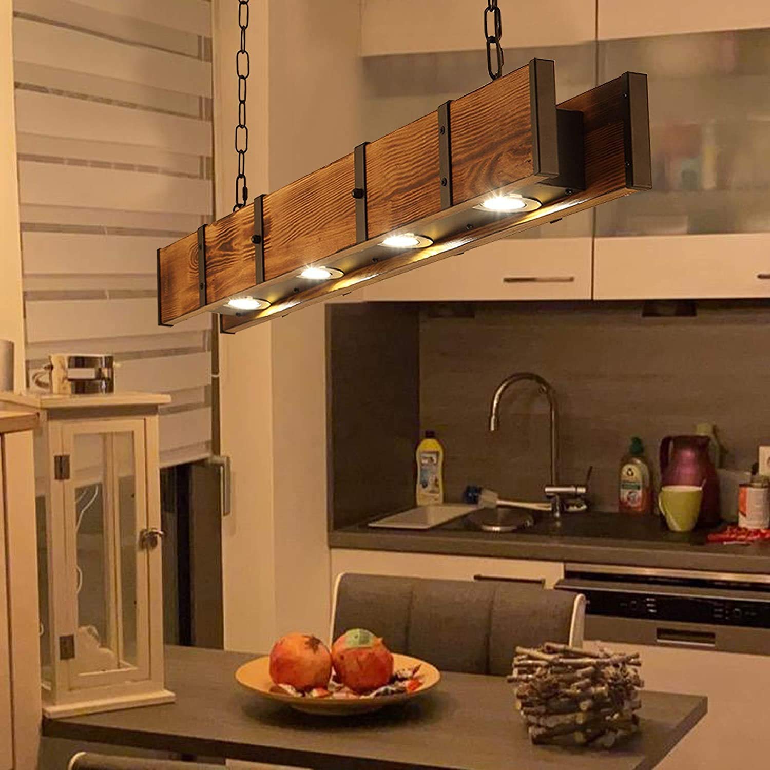 Lampada A Sospensione In Legno Retrò Illuminazione Lampada A Sospensione E27 In Legno Massello Ferro Battuto Adatto Per Ristorante E Bar Illuminazione Notturna Lampade A Risparmio Energetico,10 Heads