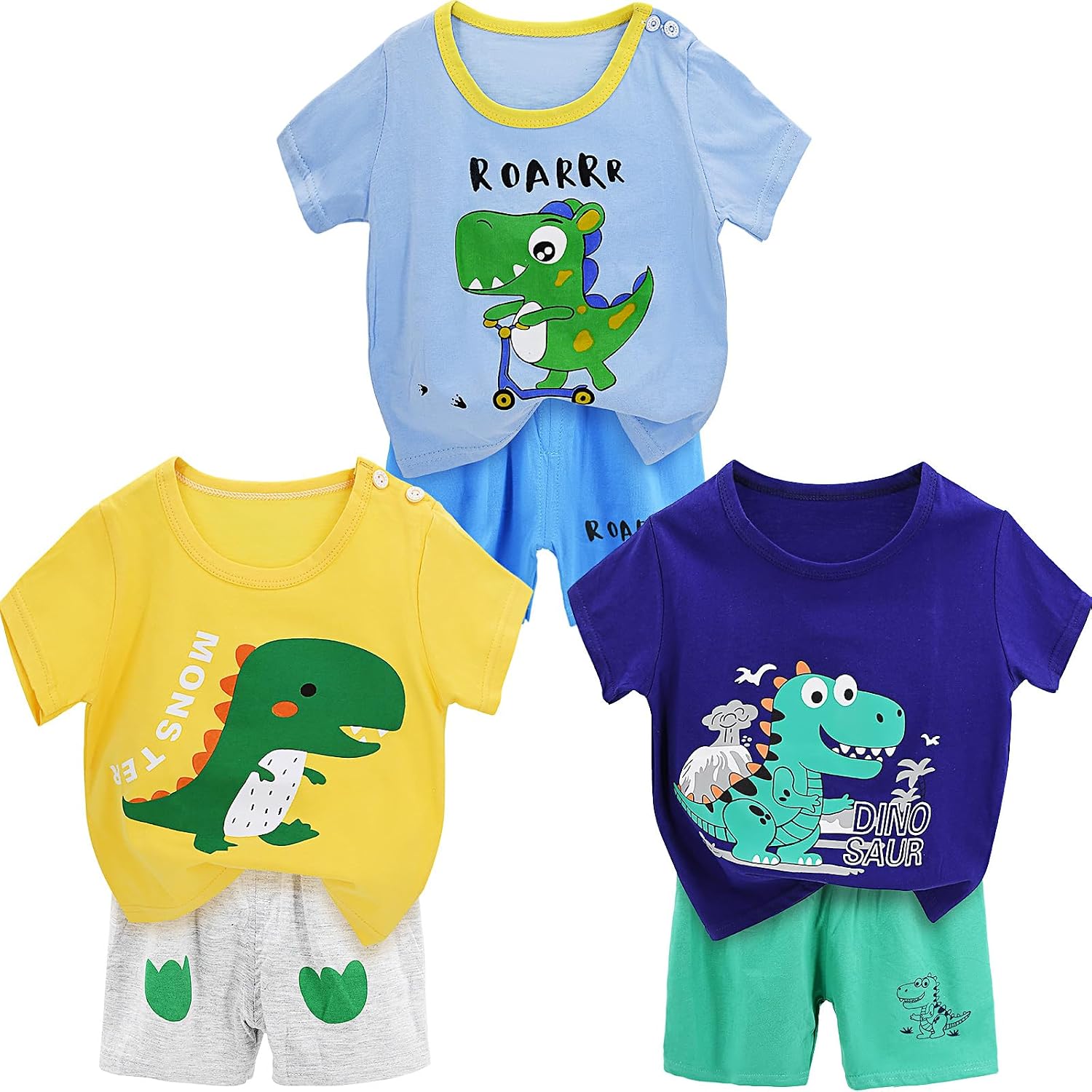 6 Pcs Toddler T Shirt and Shorts Baby Boy Summer Clothes Boys Dinosaur Shirts 2T 3T 4T