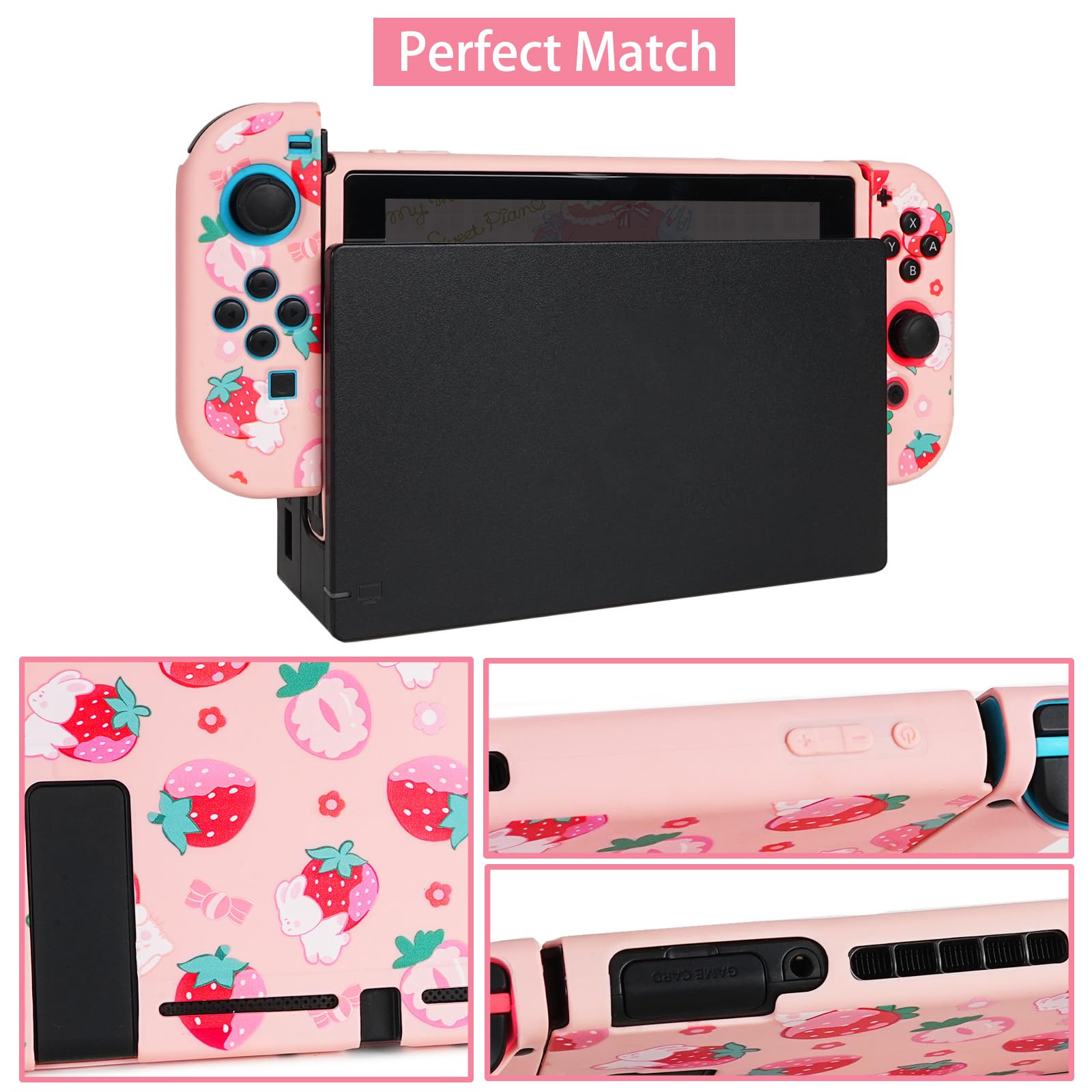 TIKOdirect Étui de transport pour Switch, joli sac portable pour accessoires avec étui de protection souple, protecteurs d'écran et capuchons pour les pouces, étui pour cartes de jeu 7 en 1, rose