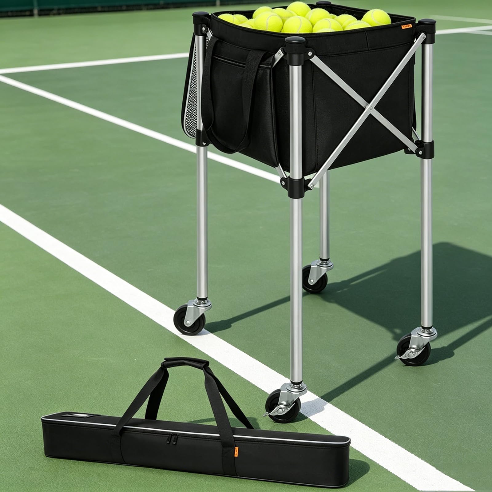 Carro de pelotas de tenis plegable, 90 x 40 x 40 cm, con ruedas de 360° | Diseño plegable, ruedas de 360°, 90 x 40 x 40 cm, para pelotas de tenis, fácil de transportar