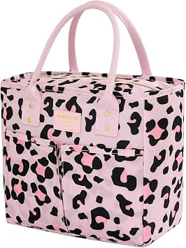 Lunch Bag Insulated,Adults Lunch Box with Pockets waterproof,Large Lunch Cooler for Office Hiking,Pink Leopard Print