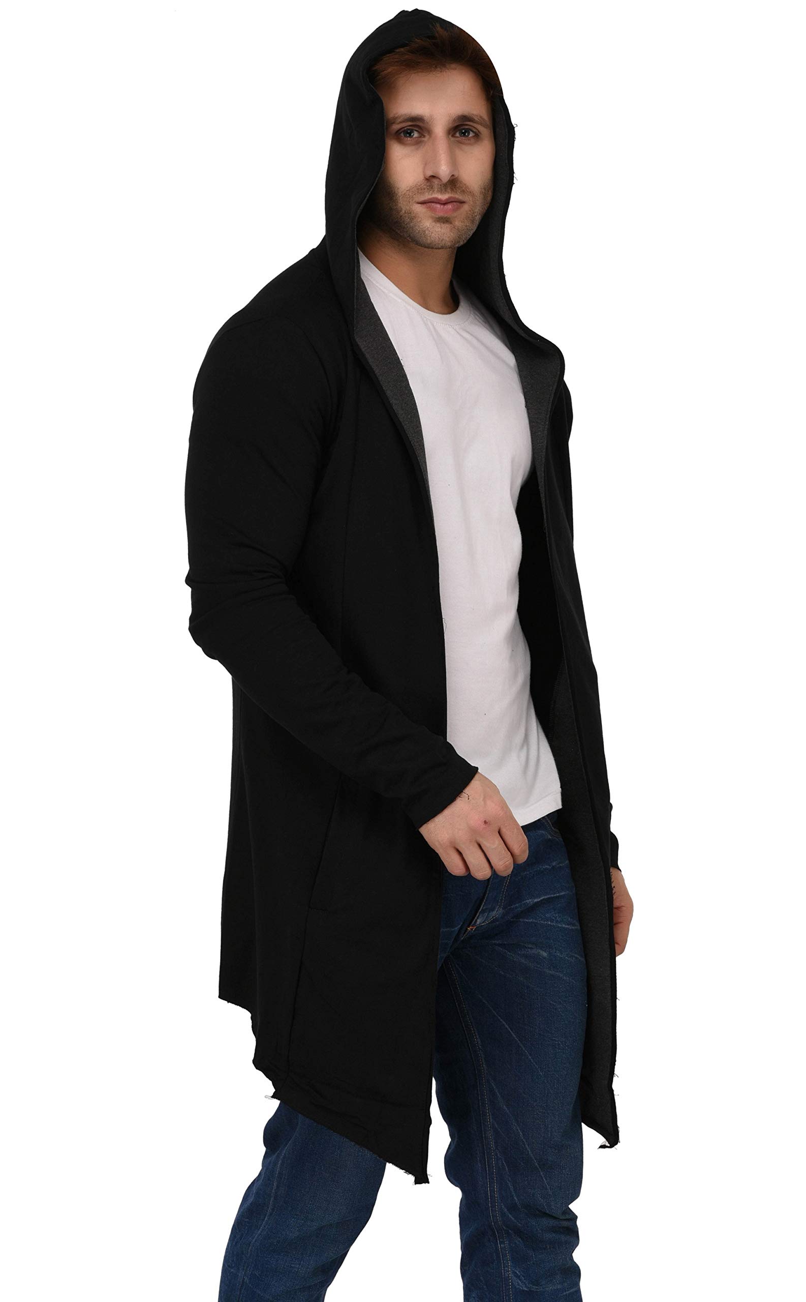 DENIMHOLIC Men's Cotton Hooded Neck Cardigan (HM-CONTRAST_Black_Medium) - Image 3 thumbnail