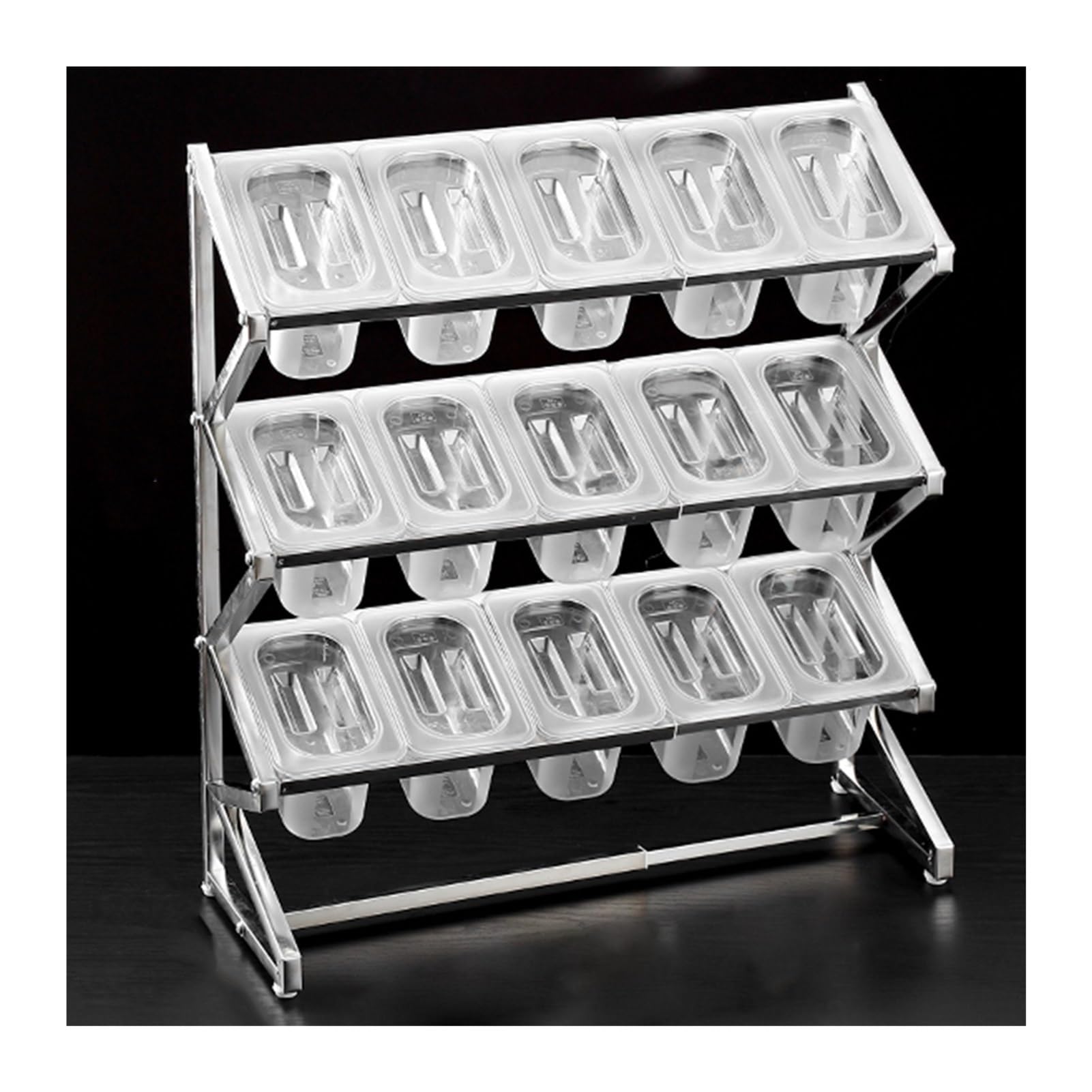 Étagère à épices commerciale extensible en acier inoxydable pour cuisine, garde-manger, buffet, assaisonnement, sauce, salade, confiture, ingrédients, distributeur de nourriture (15 compartiments-D)