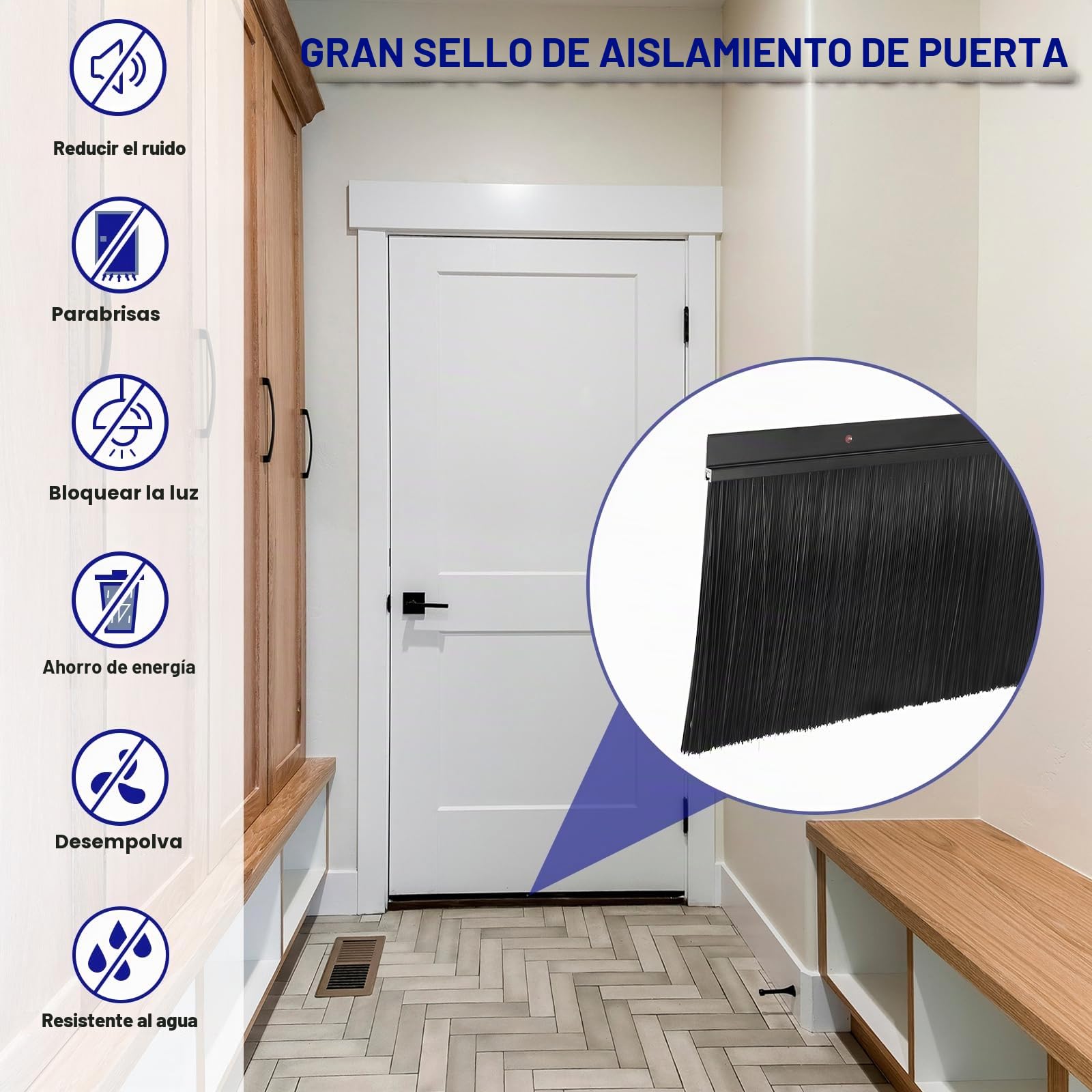 QUARKZMAN Cepillo de Puerta Inferior con Base de Aleación de Aluminio en Forma de H y Cerdas de PP de 150mm para Hogar e Industria (900mm L, Negro)