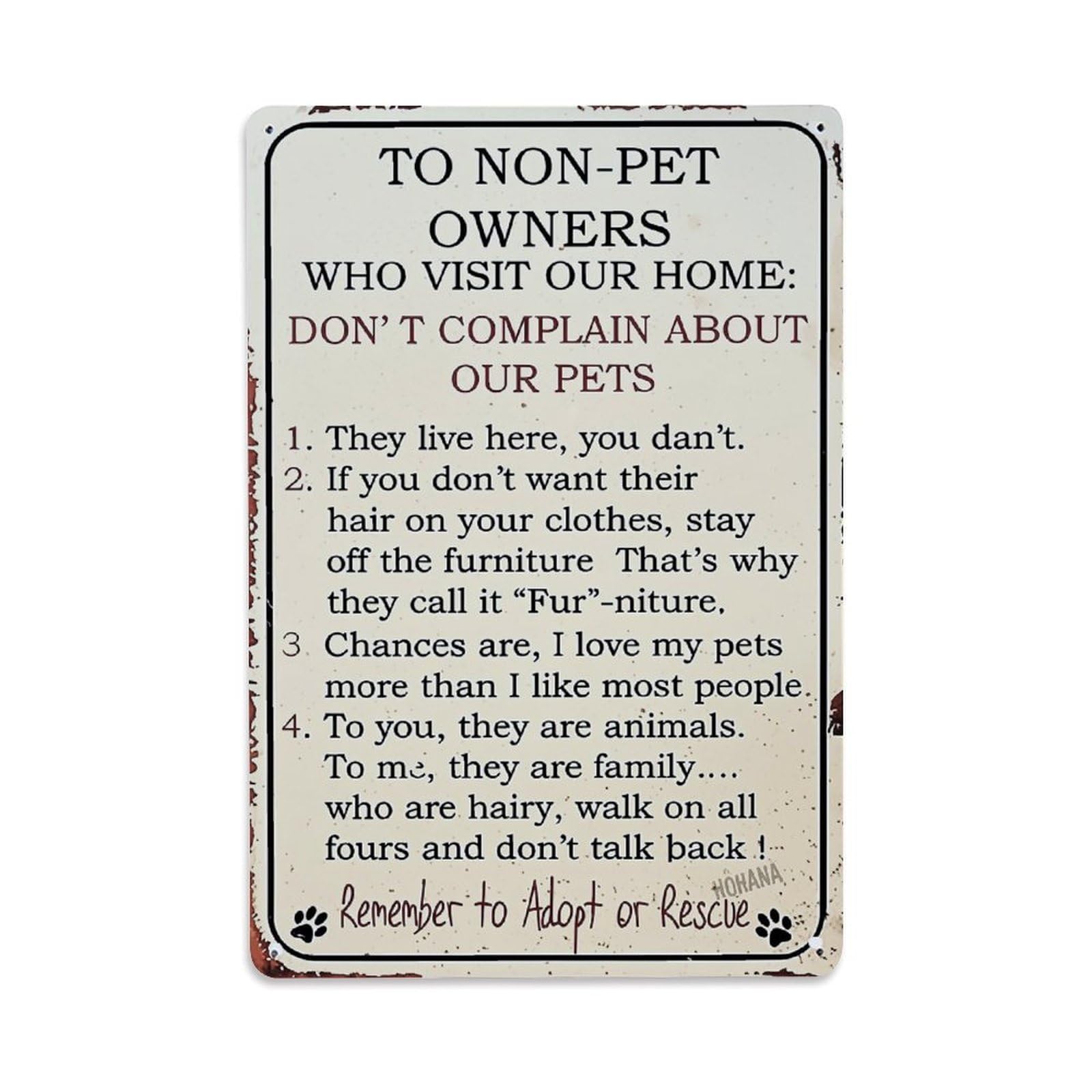 Jdfenggu Vintage To Non Pet Owners Don't Complain About Pets They Live Here Retro Metal Tin Sign, Decor Art Poster For Bar, Home, Man Cave, Kitchen, Laundry Room Gift 8X12inch