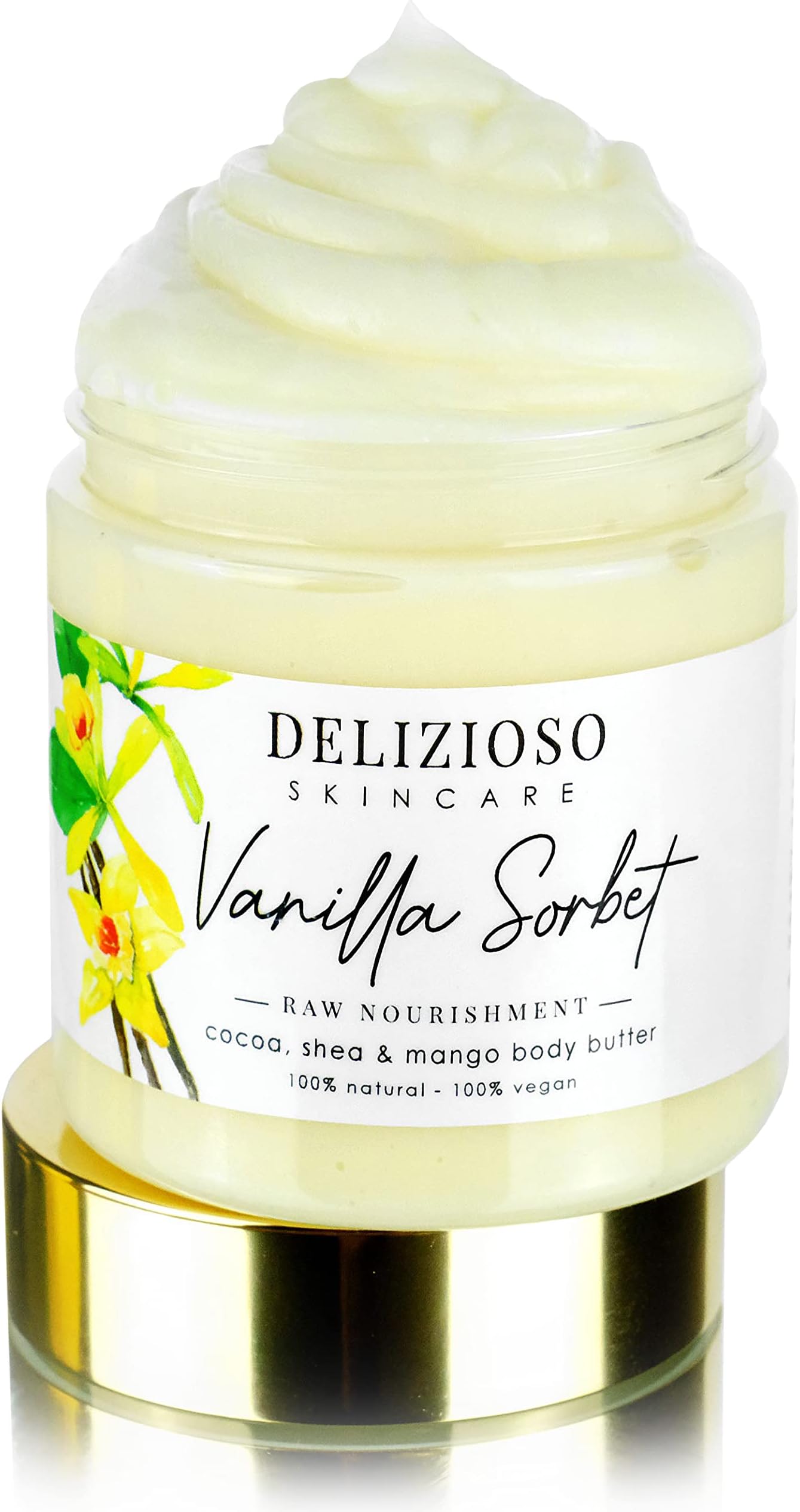 Vanilla Sorbet 100% Natural & Vegan Raw Nourishment Body Butter - Cocoa, Shea & Mango Butter - Rich, Quick Absorbing Moisturizer For Full Body, Hands & Feet - Handmade, Cruelty Free, with Organics - 8 oz