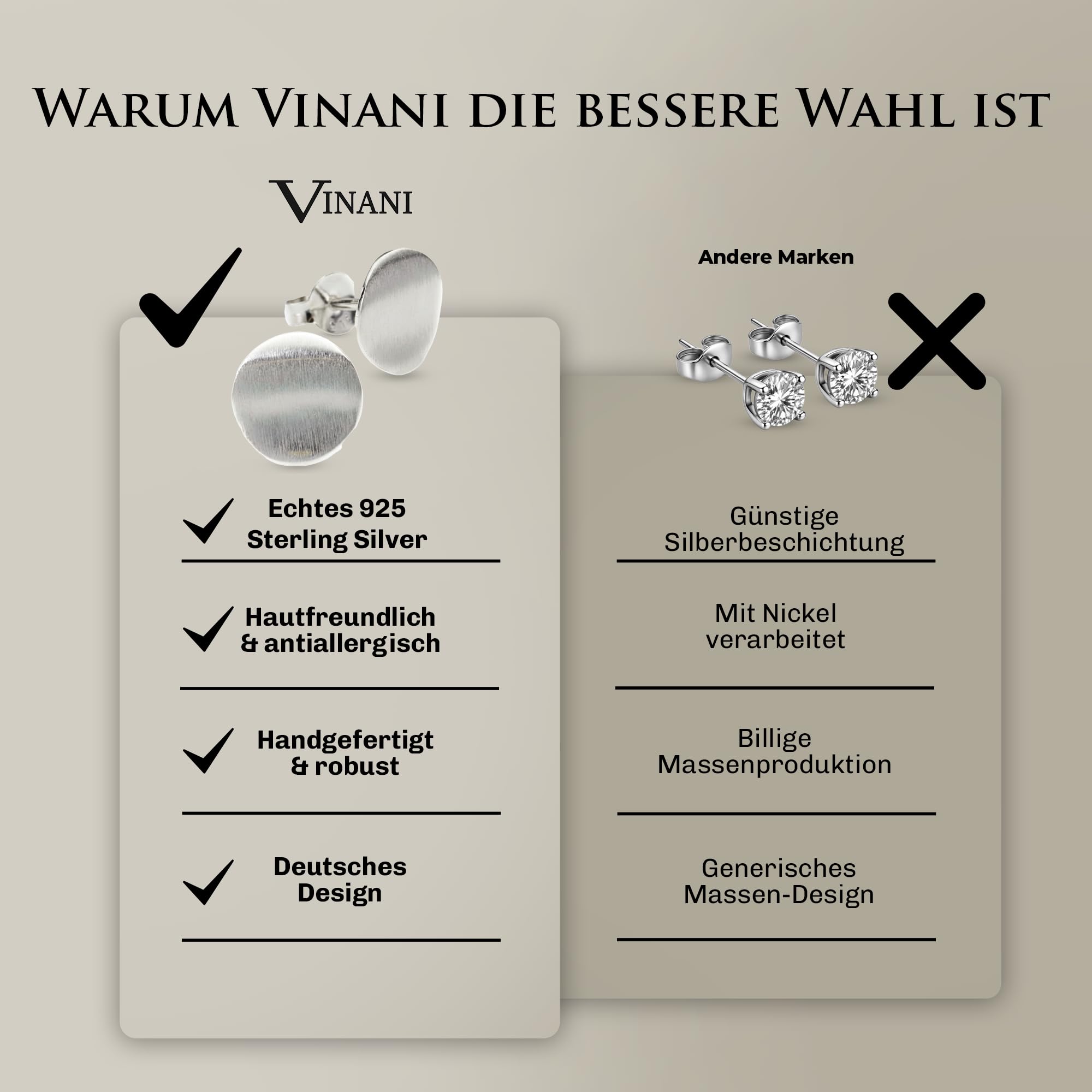 Vinani Damen Ohrstecker 925 Silber - kleiner Kreis mattiert und gewellt - Ohrring Set für Frauen - aus 925 Sterling Silber OKMG