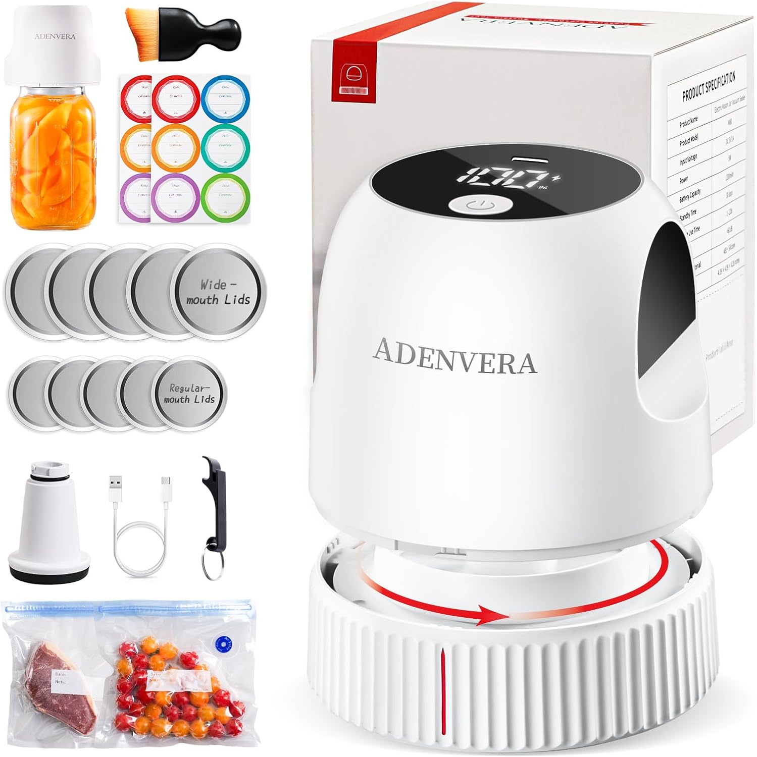 Electric Mason Jar Vacuum Sealer Kit - Auto Stop Jar Sealer for Mason Jars, 3-in-1 Vacuum Sealer for Jars & Sous Vide Bags, Portable Mason Jar Sealer with One-Button Food Preservation, Black