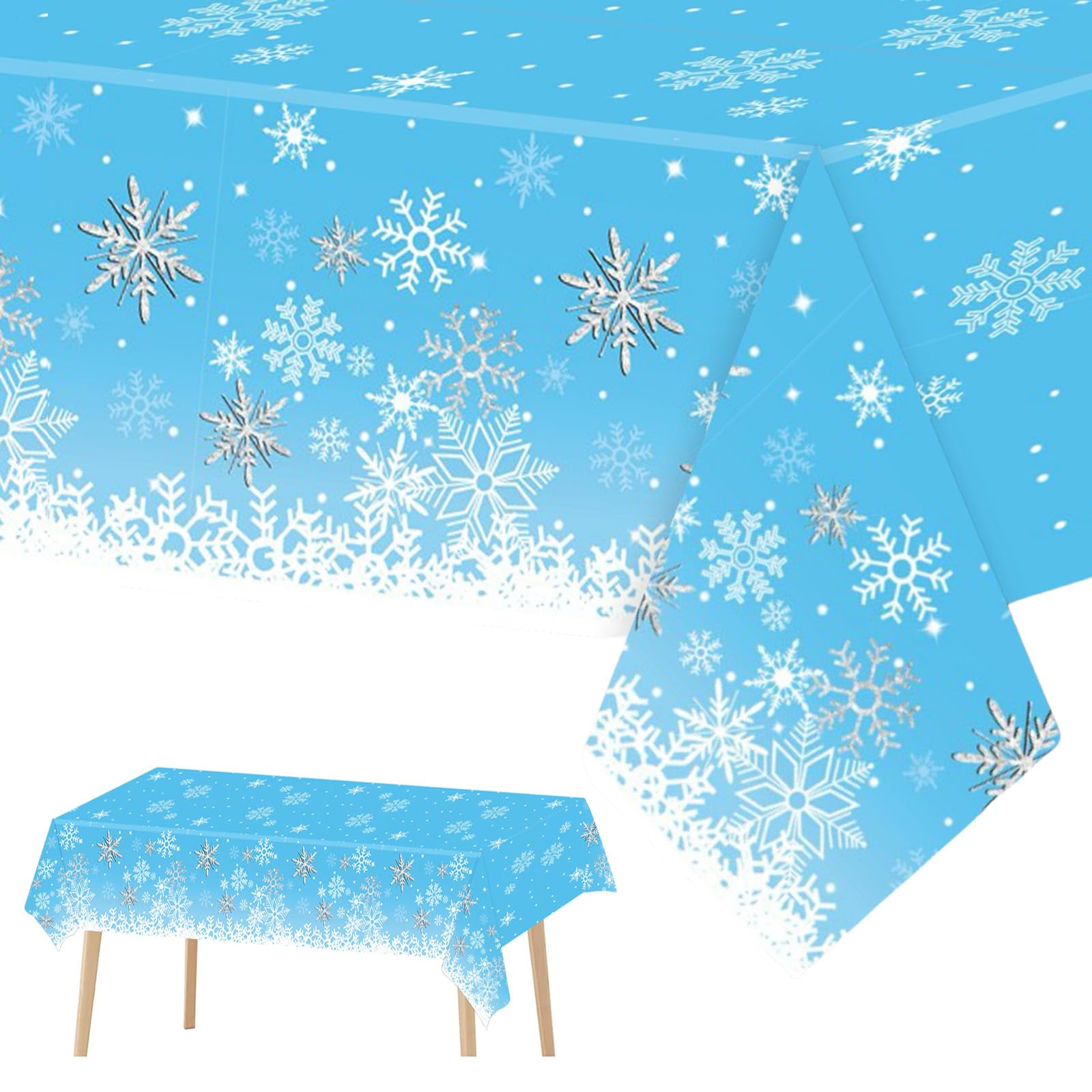 Mienocol Pack of 10 Christmas Tablecloths, 137 x 274 cm, 2 Pieces Christmas Party Tablecloth, 130 cm x 220 cm, Blue Snowflower, Christmas, Rectangular, Disposable Tablecloth