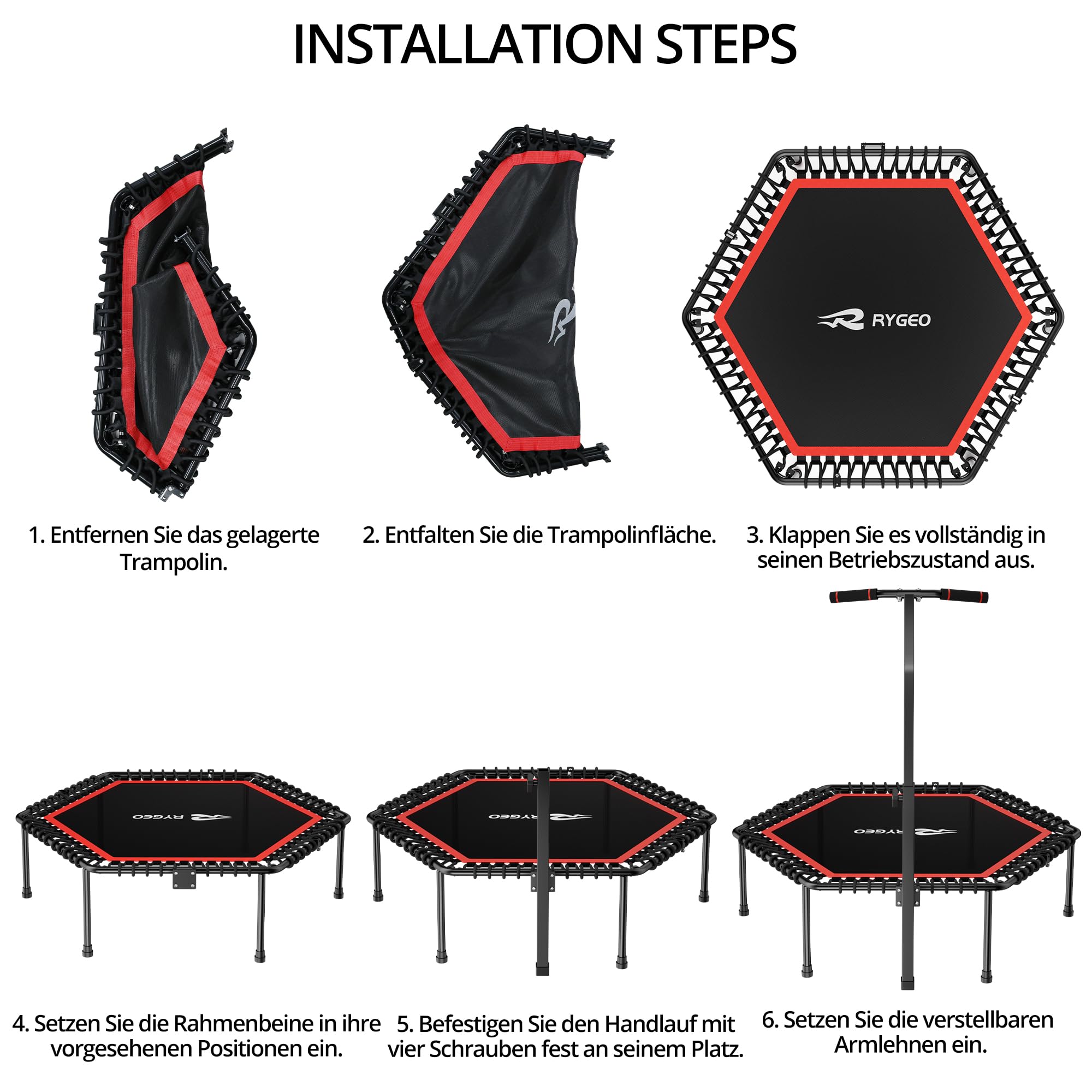 50-Zoll-Fitness-Trampolin für Erwachsene – Indoor-Rebounder mit stabilem Rahmen, ideal für das Training zu Hause und Sportübungen. Maximale Belastbarkeit 230 kg.