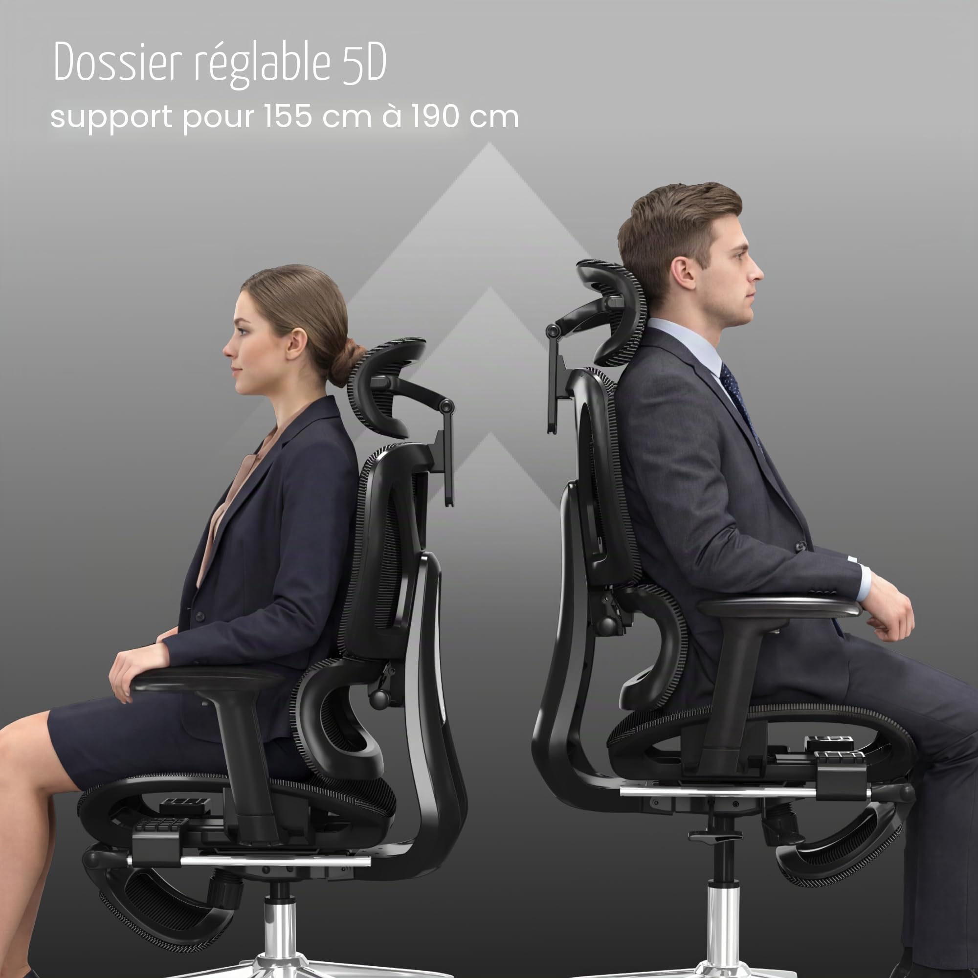 FLEXISPOT ErgoX Chaise Bureau avec Repose-Pieds, Accoudoirs 3D, Chaise de Bureau Ergonomique en Maille Pivotante, Réglable en Hauteur avec Appuie-tête et Soutien Lombaire Indépendant, Noir