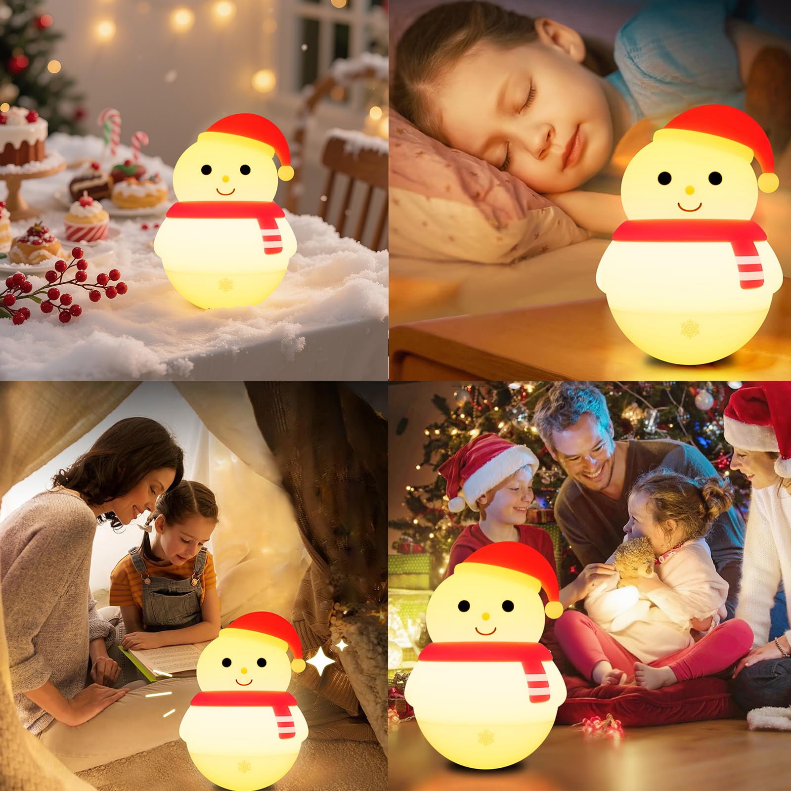 Colorful Life Luz de grifo de silicona de muñeco de nieve, luz nocturna suave para habitación de los niños, lámpara LED recargable, bonita luz ambiental de silicona para dormitorio, guardería, regalos