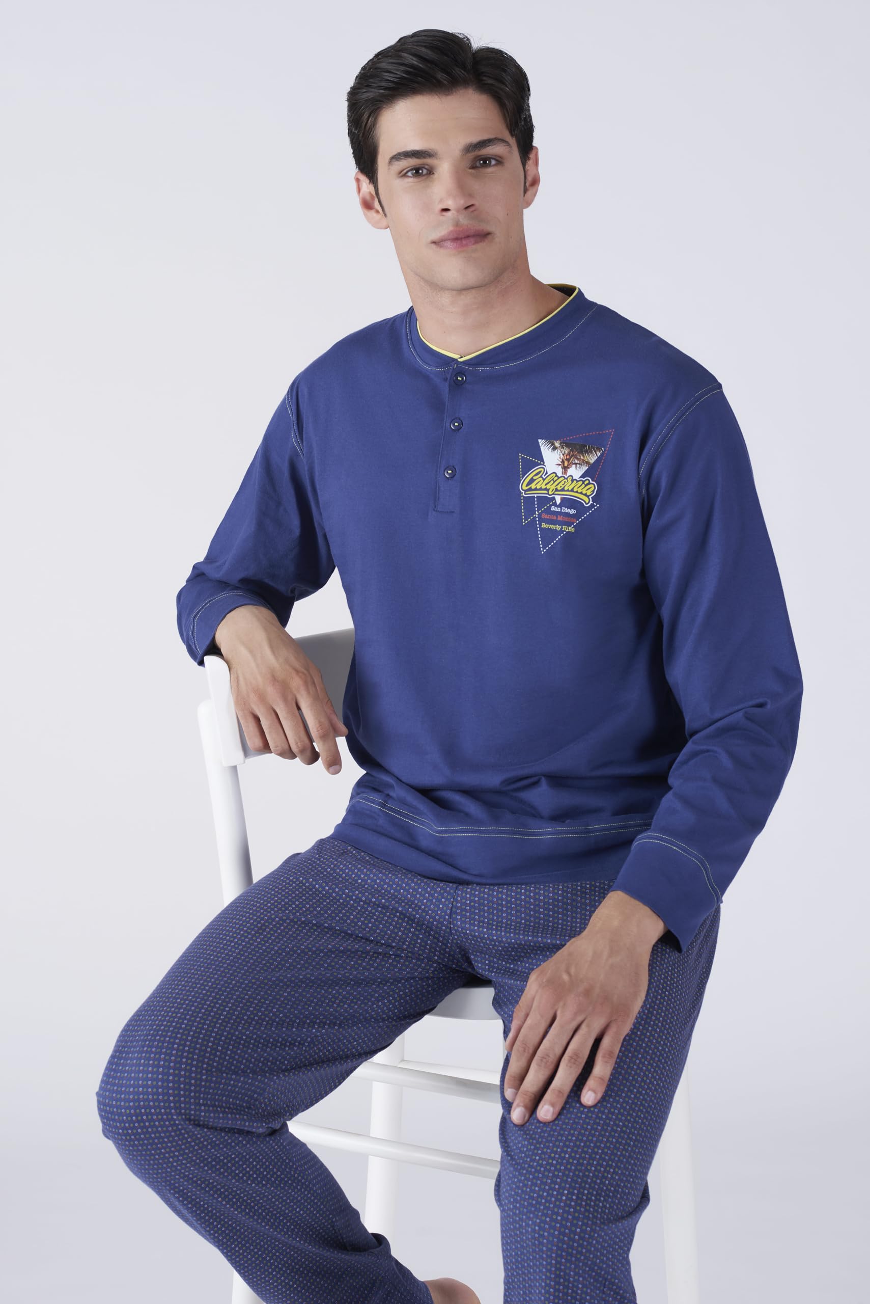 Schlafanzug für Herren, Baumwolle, lang, leicht, für den Sommer, langer zweiteiliger Pyjama aus 100% frischer Baumwolle