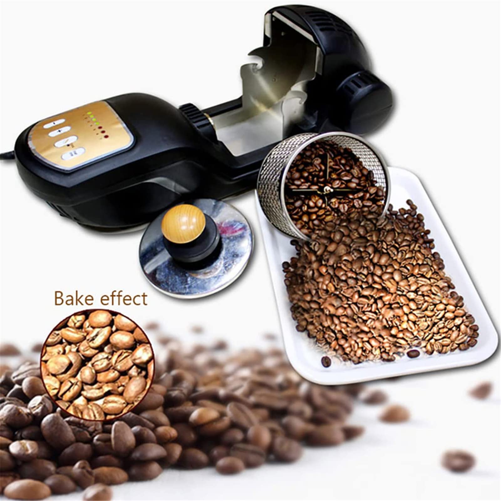 Máquina tostadora de café, máquina tostadora de Granos de café de Aire Caliente de 300 g, horneado y enfriamiento automático, Equipo de horneado 1-7 Ajustable para Hornear Granos de café Uso domésti