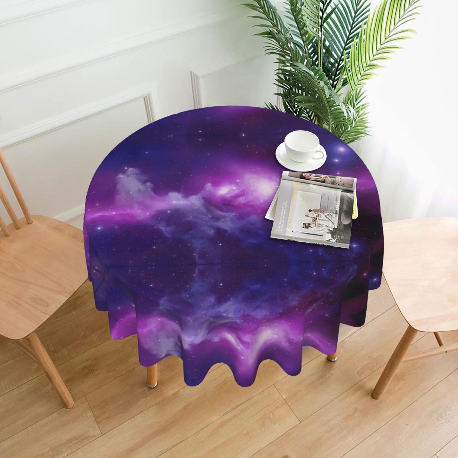 ZHAOUR Purple&Blue Galaxy Print Round Washable Tablecloth – Table Cover