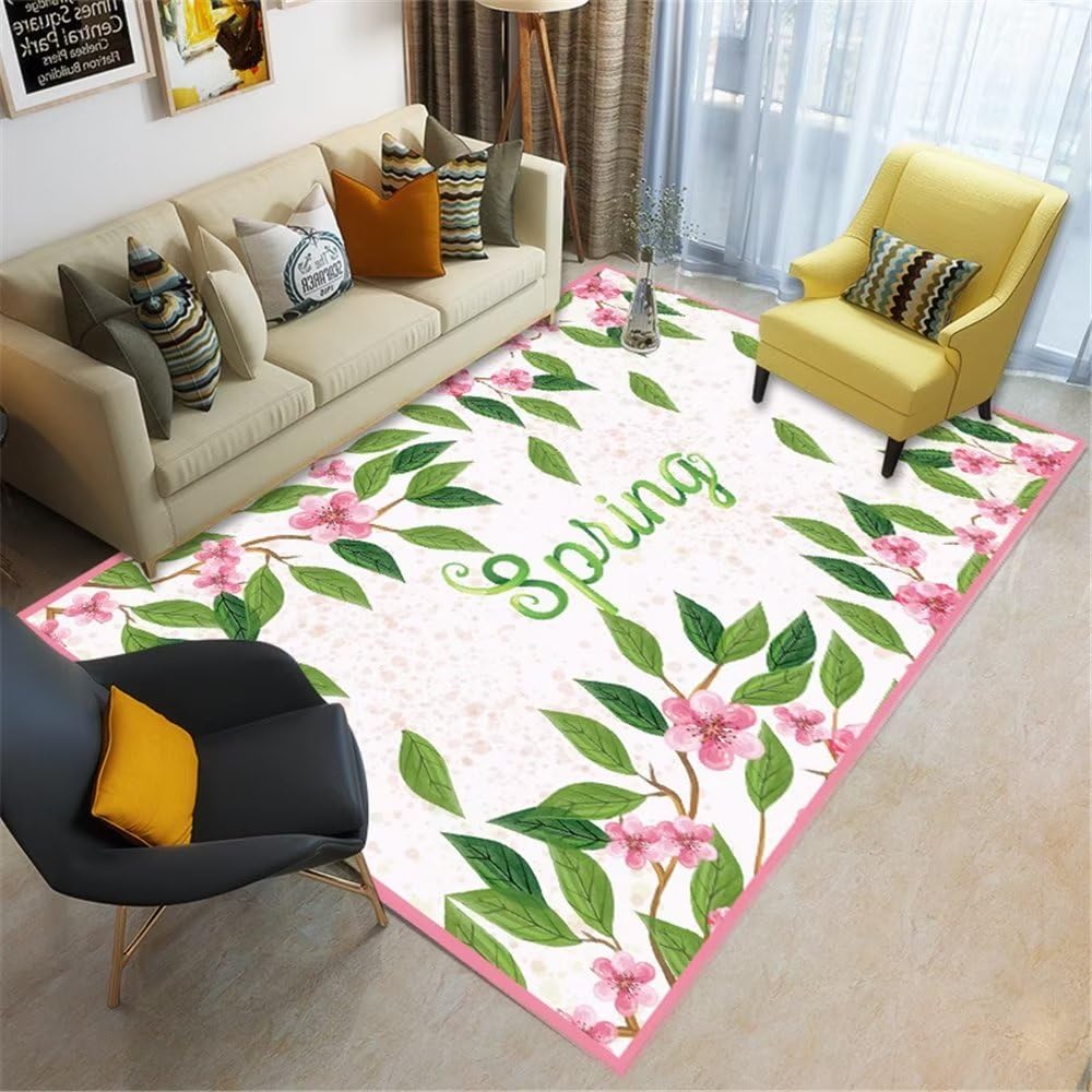 Grand tapis salon 200x250cm motif de feuilles fraîches et tapis ado garcon