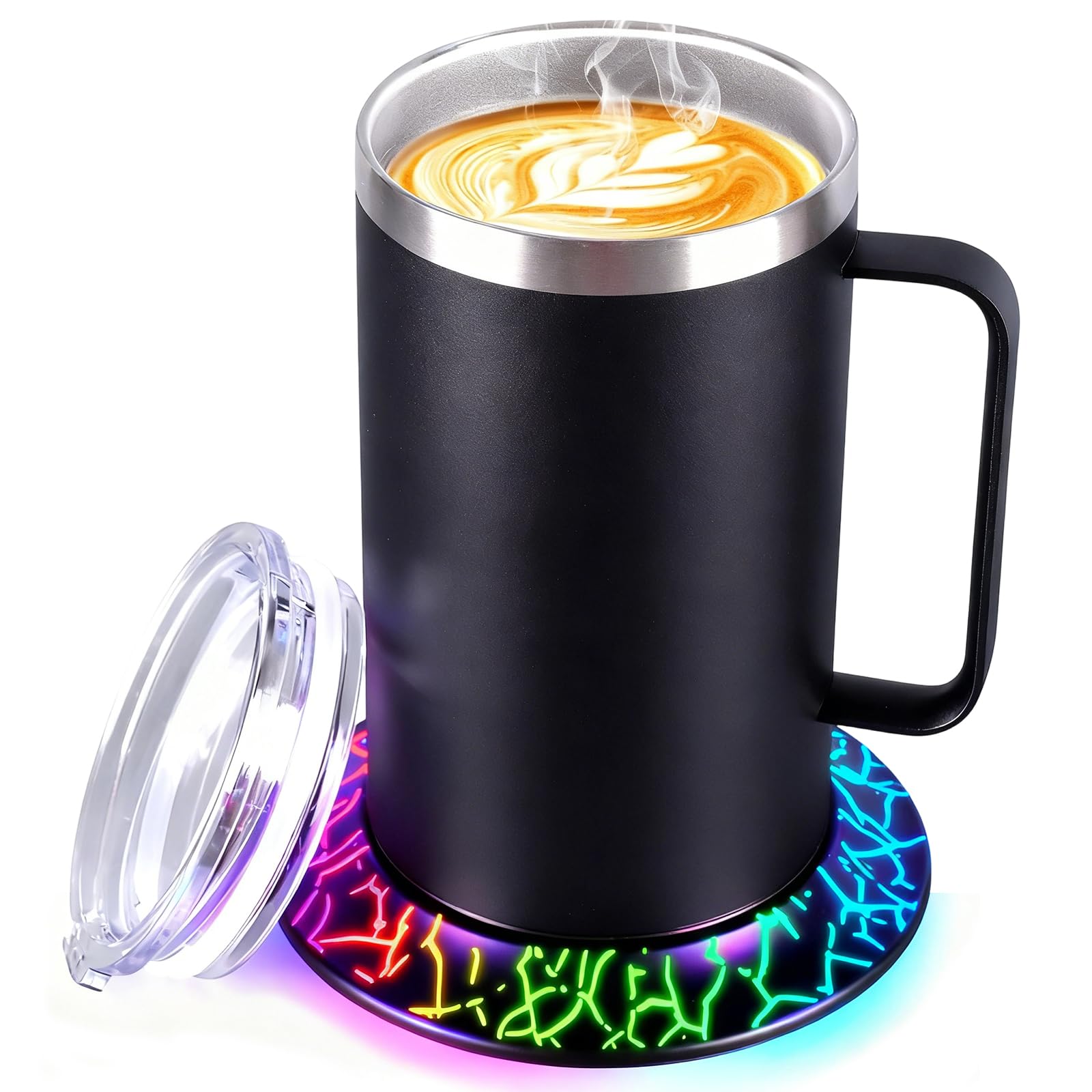 Heated Coffee Mug with Glow Warmer, 17oz Electric USB Heating Mug Set, 10H Auto Shut Off Heating Mug for Office Home (Black)