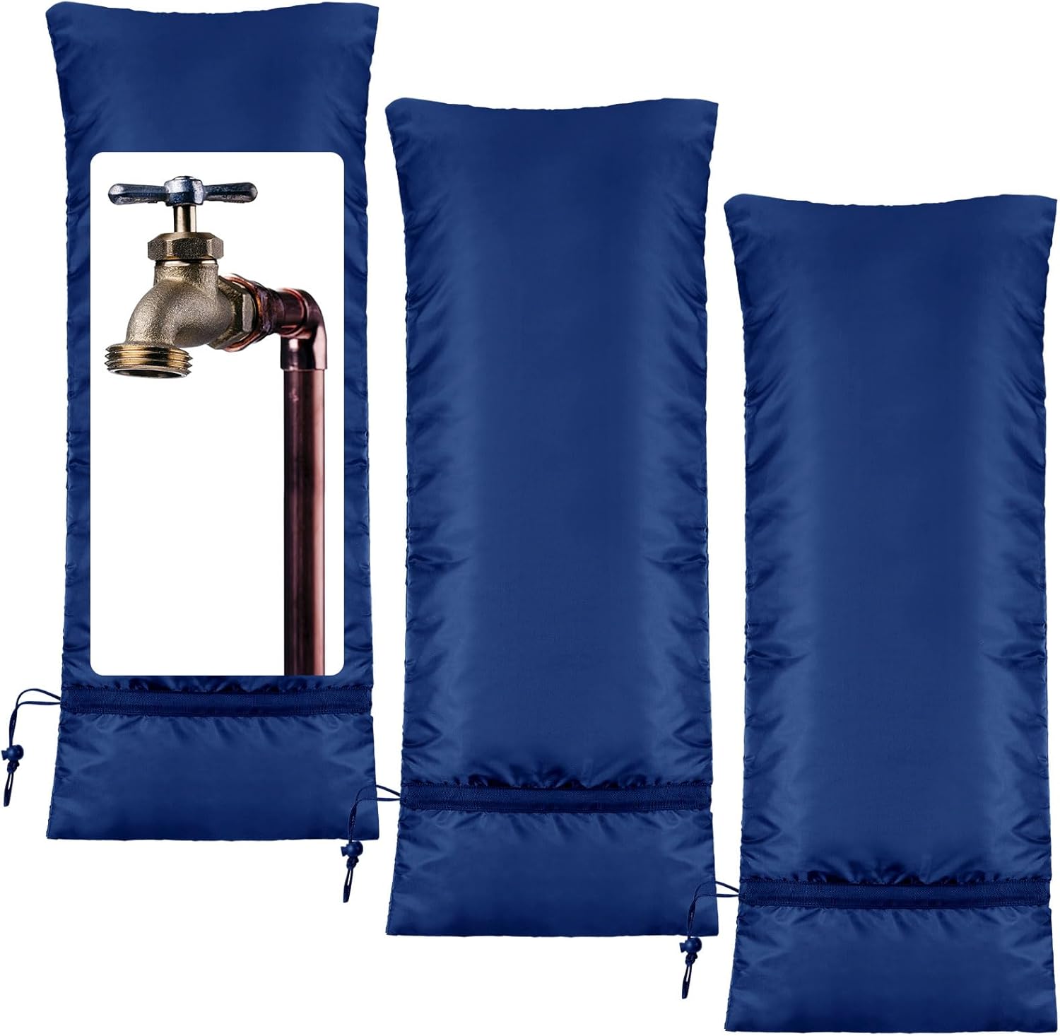 Zonon 3 Pcs Outdoor Faucet Cover Rv Park Water Hydrant Insulated Extended Hose Bib Insulated Sprinkler Freeze Protector Outdoor Winter Pipe Spigot Cover for Wall Taps(Blue,35" X 15")