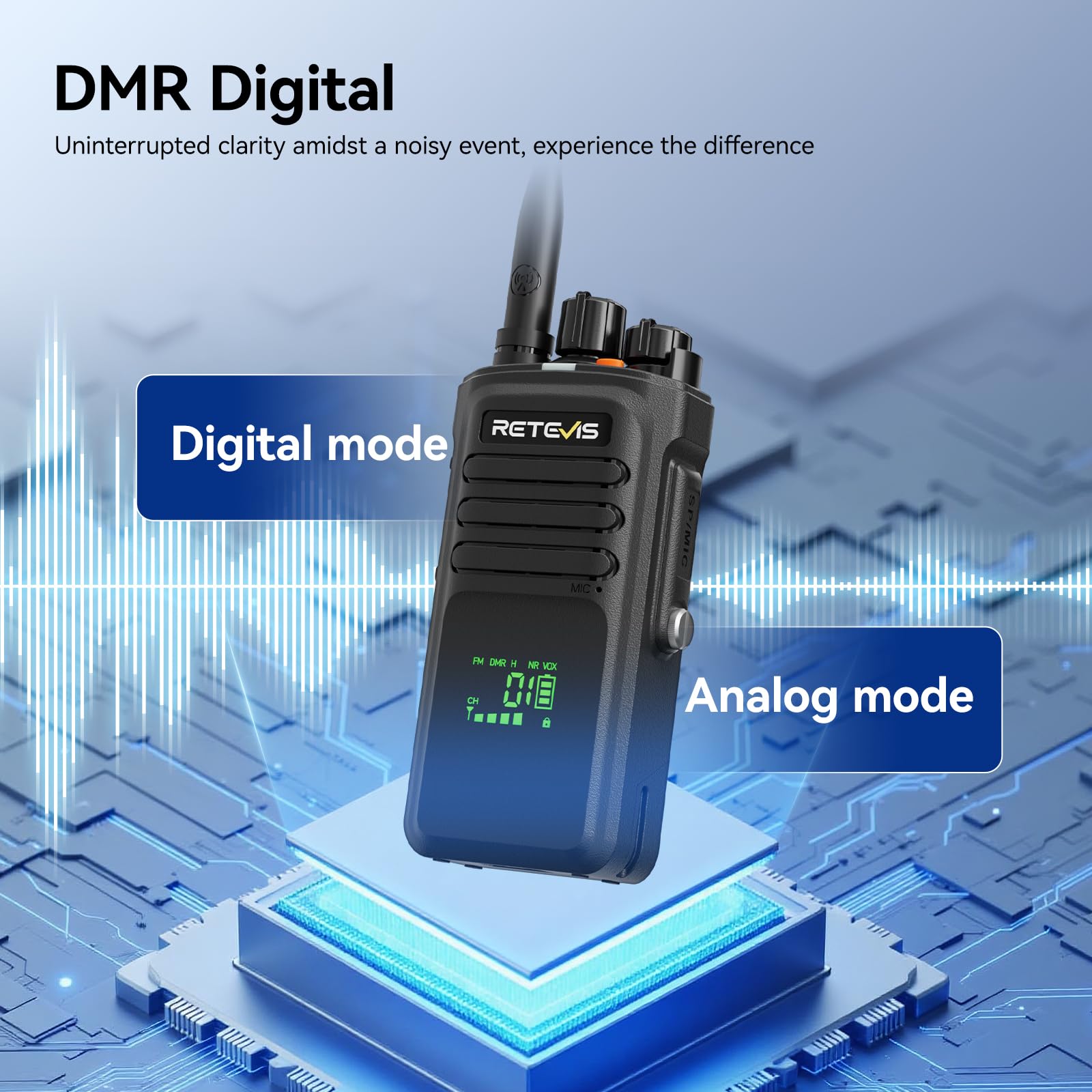 Retevis NR40 Radiotelefon o Dużej Wytrzymałości, Cyfrowe i Analogowe Krótkofalówki, Wodoodporność IP67, Połączenia Grupowe, AES256, Wytrzymałe Radio na Duże Imprezy (Czarne, 2 Opakowania)