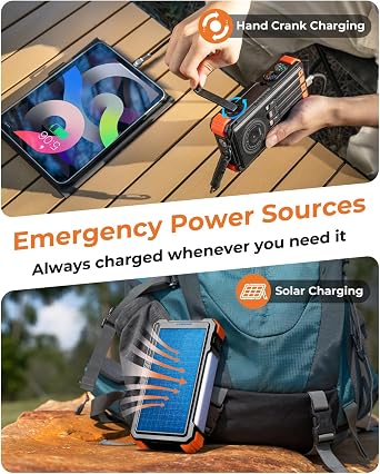 BLAVOR Solar Power Bank with Hand Crank Plus Solar Power Bank Orange