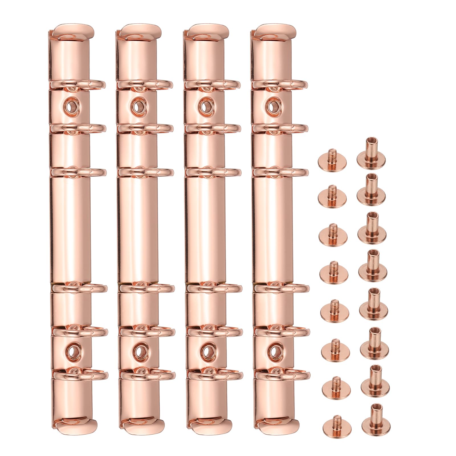 PATIKIL A6 6-Hole Ring Binder Mechanisms, 4 Set Binder Spines Replacement for Binder Planners Rose Gold, 6.8×0.7 inches/17.5×2 cm (L*W)