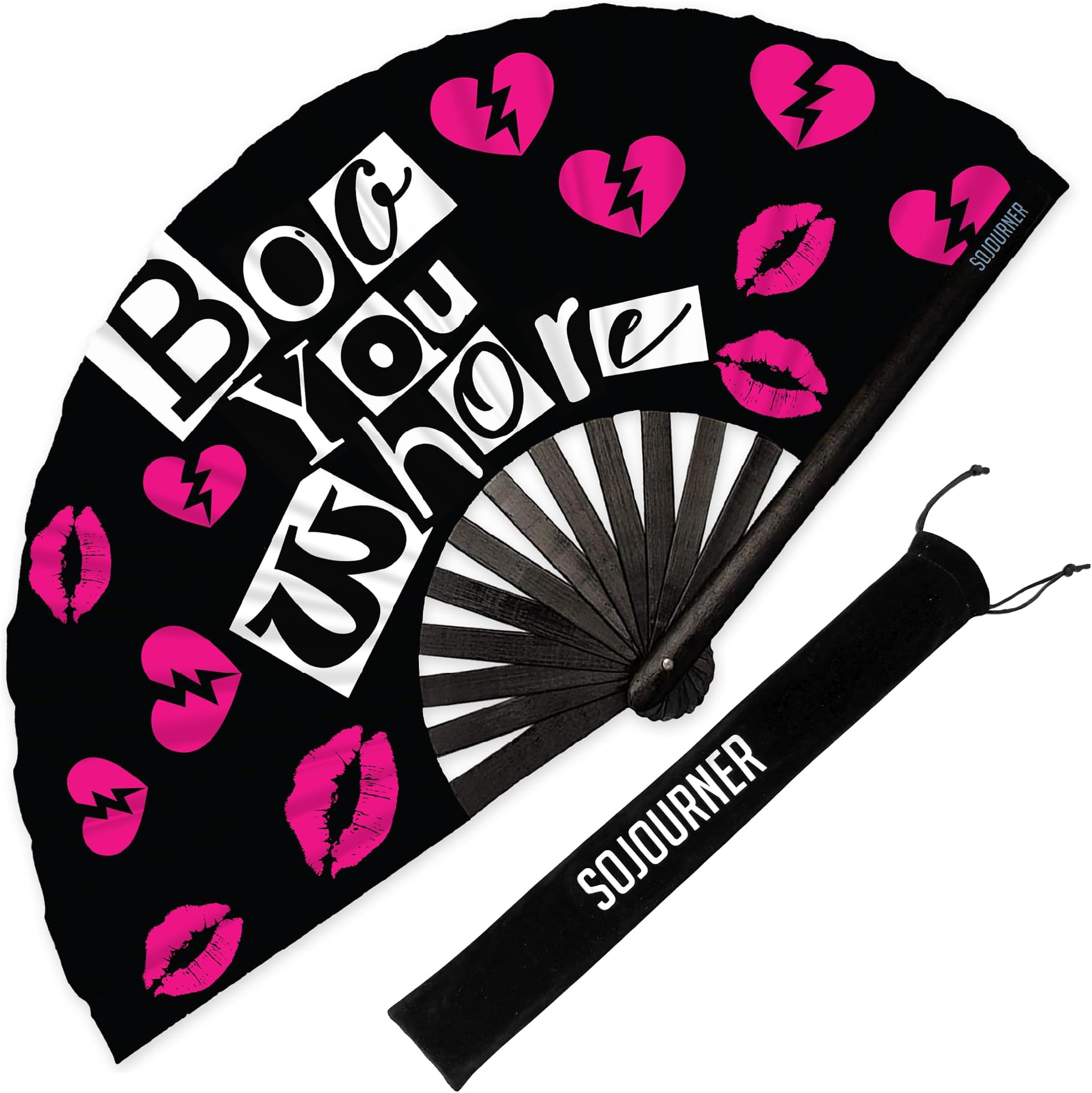 SoJourner Bags Rave Fan - Large Folding Fan - Clack Fan Hand Fan for Raves, Halloween, Burlesque, Rainbow Outfits for Women & Festival Accessories