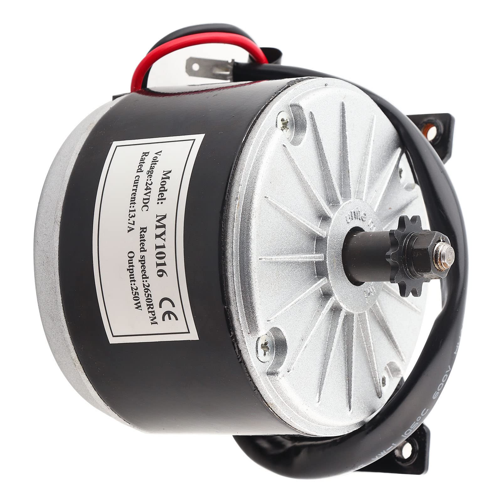 MY1016 Motor de cepillo de alta velocidad de 24 V 250 W, motor de bicicleta eléctrica, motor de imán permanente de CC con polea de correa, motor de aluminio cepillado para
