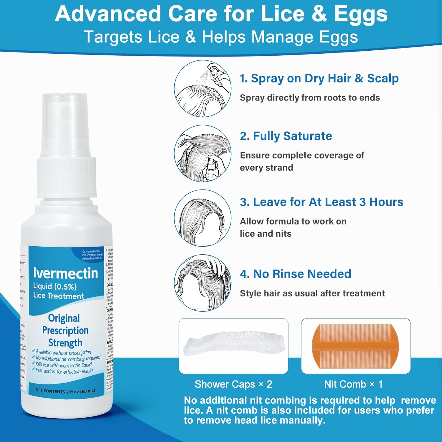Ivermectin Liquid 0.5% Lice Treatment for Adults (4 Fl Oz), Fast-Acting, Prescription Strength Head Lice & Egg Treatment, Topical Liquid Formula, for Adults