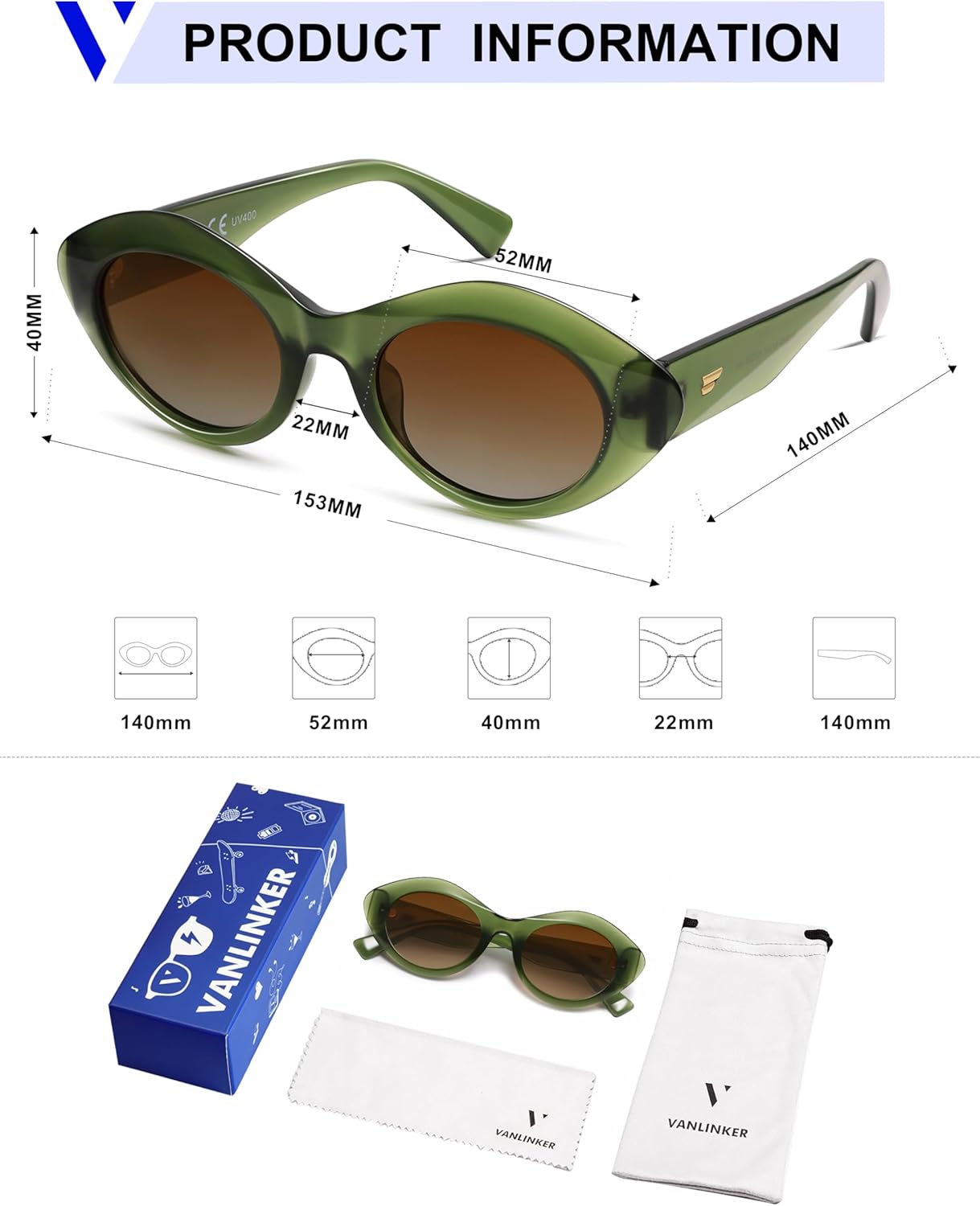 VANLINKER Polarized Trendy Thick Oval Round Sunglasses for Women Retro Shades VL9825 - Image 5