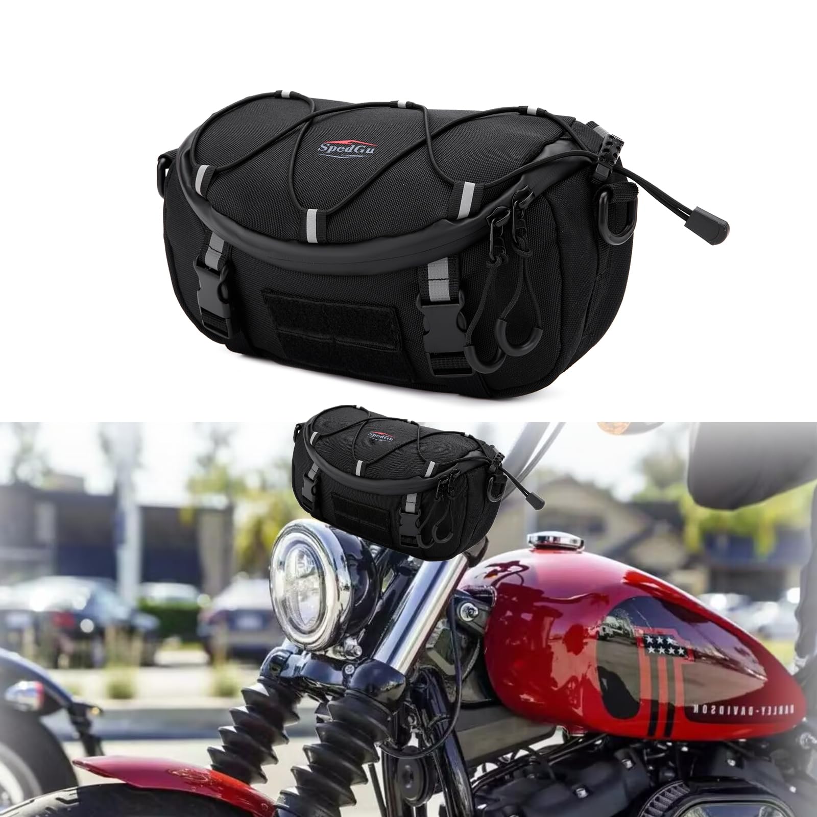 CWXEDN Multifunctional Motorcycle Handlebar Bag - Water Resistant Fork Bag with Small Storage Compartment