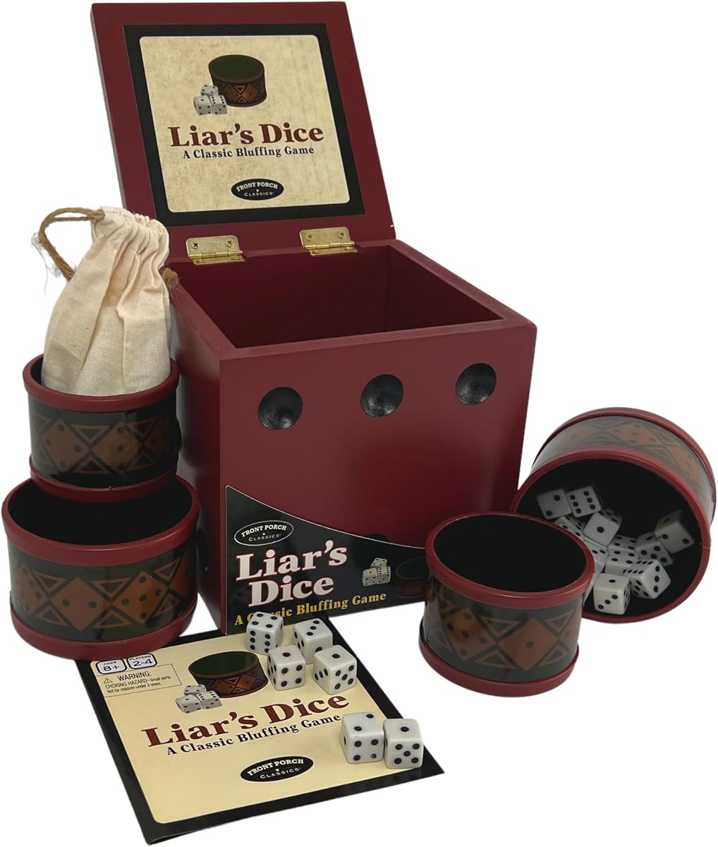Liar's Dice Bluffing Family Game Set in Wood Case, 2-4 Players, Ages 8+