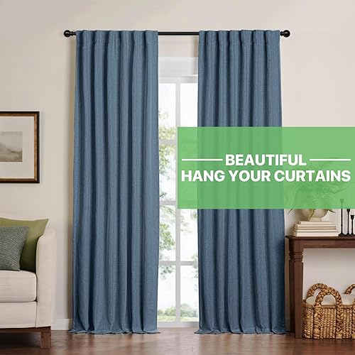 Miniatura 9 de Barra de cortina negra para ventanas de 28 a 48 pulgadas, juego de barras de cortina ajustables de 58 pulgadas con soportes, barra de cortina